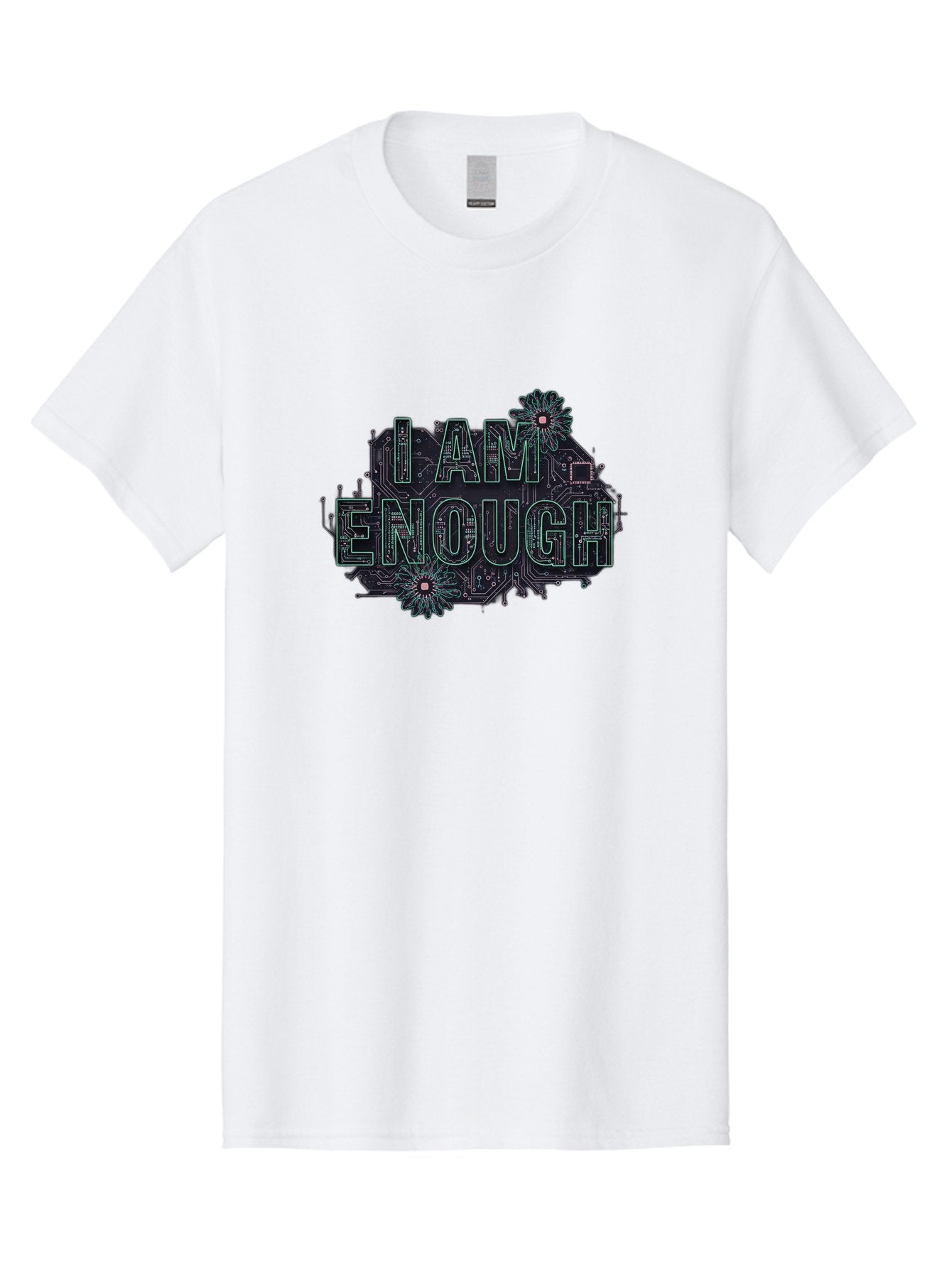 I-Am-Enough-5 Men'S Graphic Tee, 100% Cotton, Comfortable Casual Summer Wear, Machine Washable, Circuit Board Design, Self-Empowerment Message, Motivational Quote, Positive Affirmation, Floral Elements, Tech-Meets-Nature, Confidence Booster Bae209 13