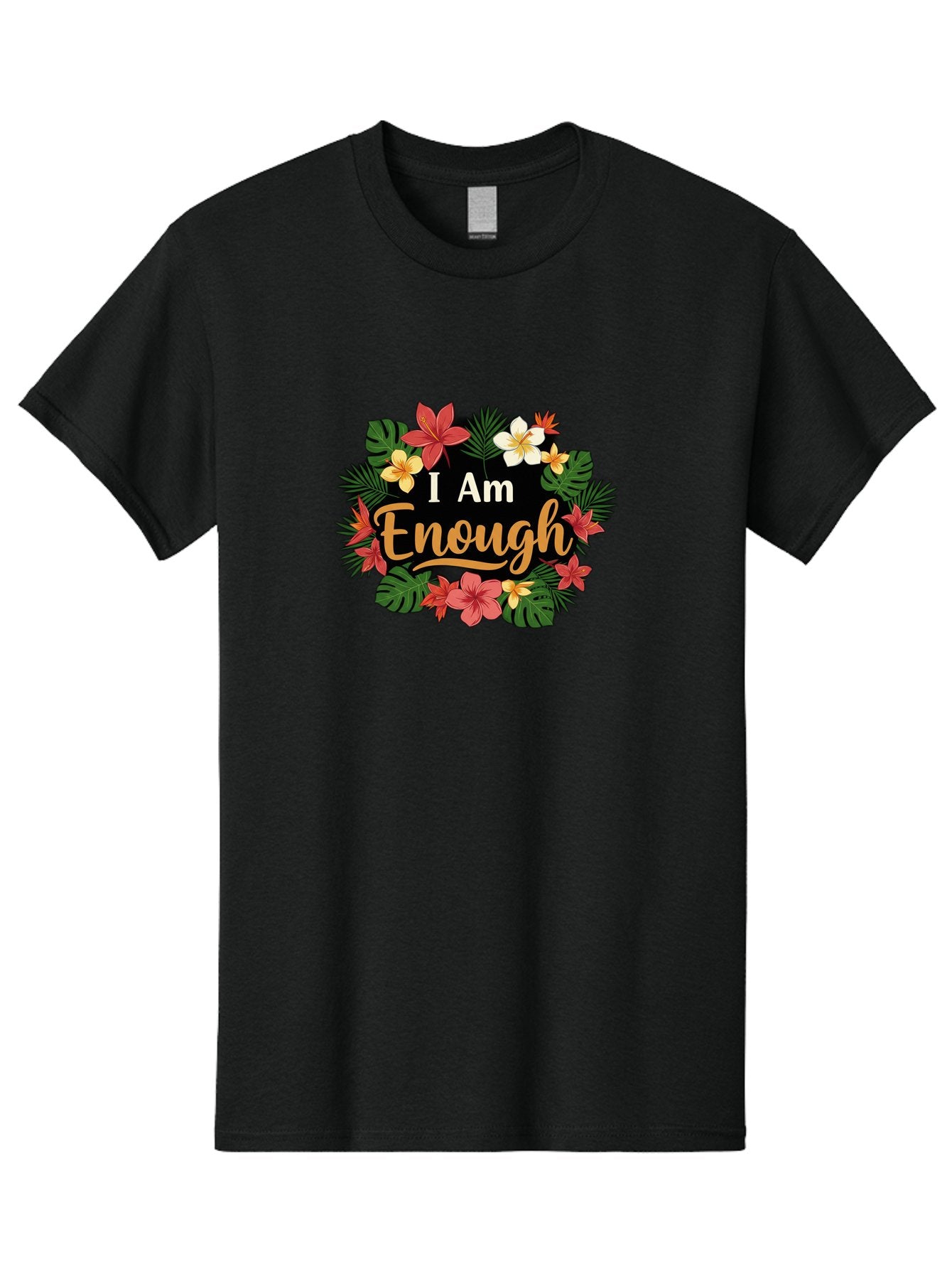 I-Am-Enough-6 Men'S Graphic Tee, 100% Cotton, Comfortable Casual Summer Wear, Machine Washable, Motivational Quote, Floral Wreath, Affirmation, Self-Love, Empowerment, Inspirational Quote, Positive Vibes, Tropical Flowers, Leaves Bae210 14