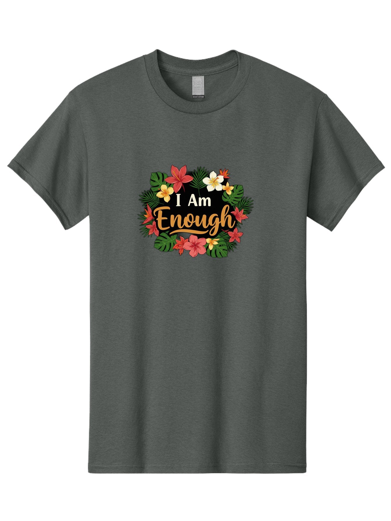 I-Am-Enough-6 Men'S Graphic Tee, 100% Cotton, Comfortable Casual Summer Wear, Machine Washable, Motivational Quote, Floral Wreath, Affirmation, Self-Love, Empowerment, Inspirational Quote, Positive Vibes, Tropical Flowers, Leaves Bae210 4