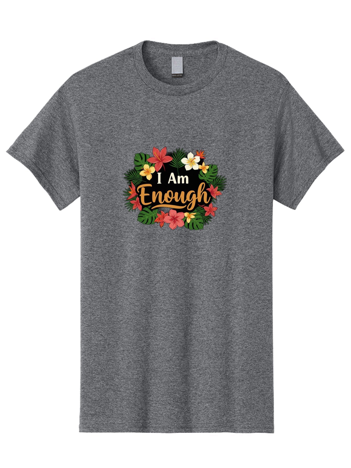 I-Am-Enough-6 Men'S Graphic Tee, 100% Cotton, Comfortable Casual Summer Wear, Machine Washable, Motivational Quote, Floral Wreath, Affirmation, Self-Love, Empowerment, Inspirational Quote, Positive Vibes, Tropical Flowers, Leaves Bae210