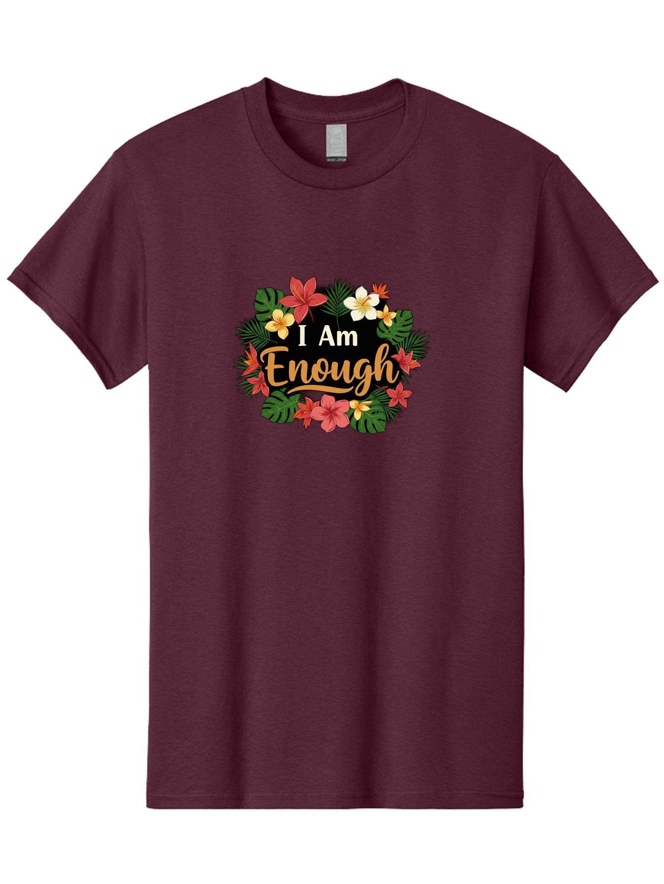 I-Am-Enough-6 Men'S Graphic Tee, 100% Cotton, Comfortable Casual Summer Wear, Machine Washable, Motivational Quote, Floral Wreath, Affirmation, Self-Love, Empowerment, Inspirational Quote, Positive Vibes, Tropical Flowers, Leaves Bae210 10