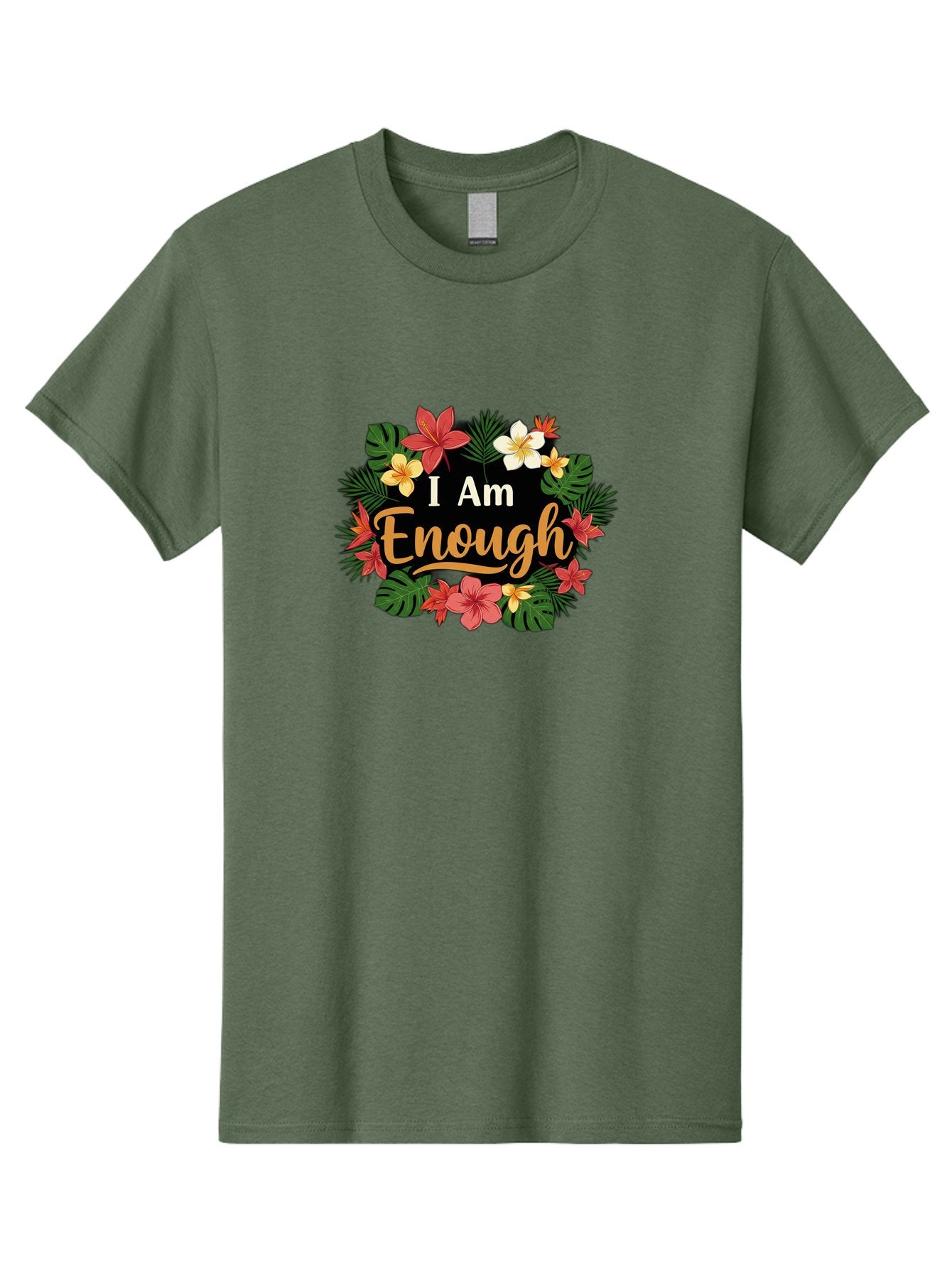 I-Am-Enough-6 Men'S Graphic Tee, 100% Cotton, Comfortable Casual Summer Wear, Machine Washable, Motivational Quote, Floral Wreath, Affirmation, Self-Love, Empowerment, Inspirational Quote, Positive Vibes, Tropical Flowers, Leaves Bae210 5