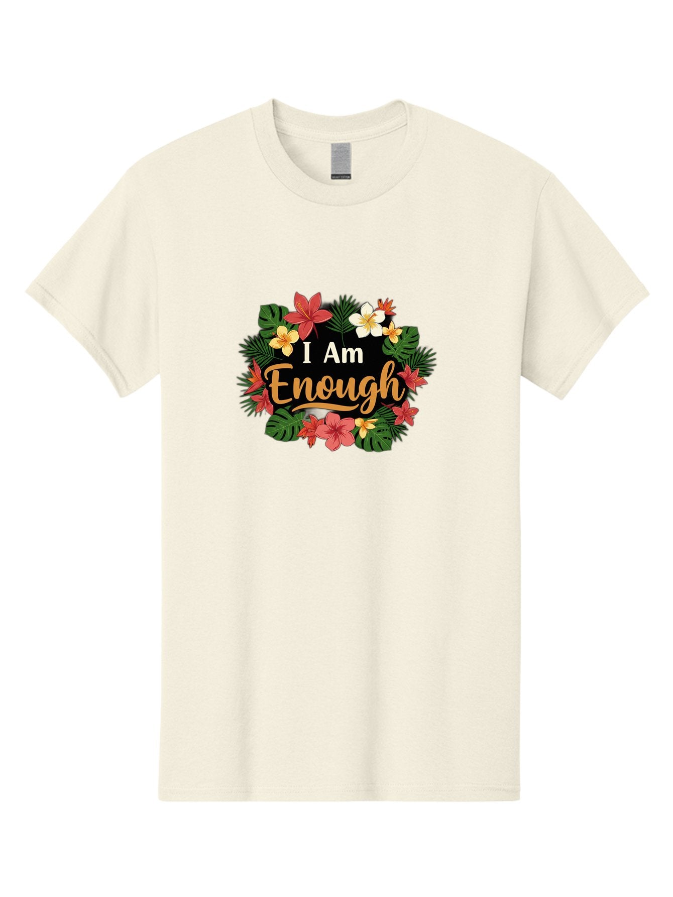 I-Am-Enough-6 Men'S Graphic Tee, 100% Cotton, Comfortable Casual Summer Wear, Machine Washable, Motivational Quote, Floral Wreath, Affirmation, Self-Love, Empowerment, Inspirational Quote, Positive Vibes, Tropical Flowers, Leaves Bae210 3