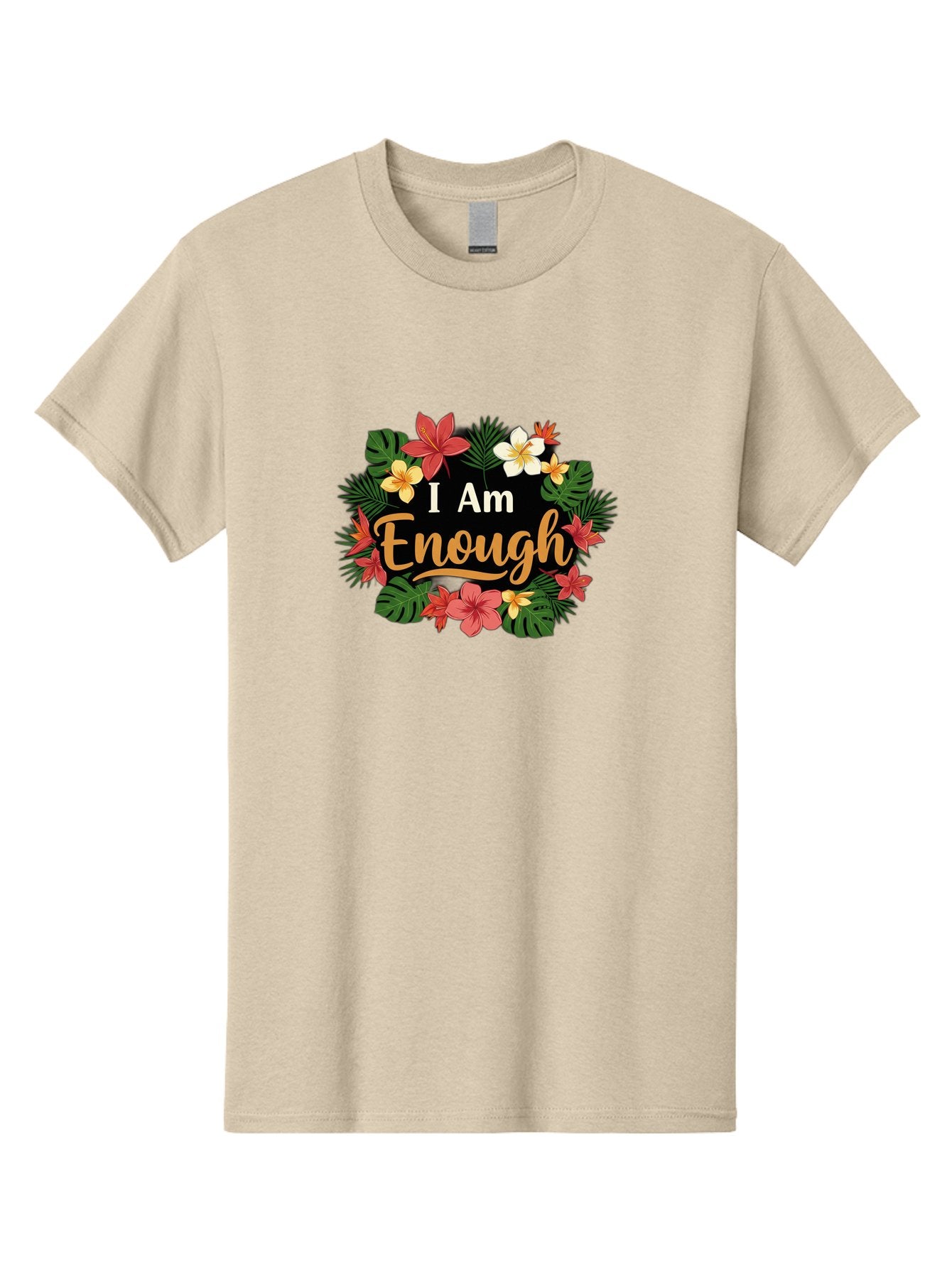 I-Am-Enough-6 Men'S Graphic Tee, 100% Cotton, Comfortable Casual Summer Wear, Machine Washable, Motivational Quote, Floral Wreath, Affirmation, Self-Love, Empowerment, Inspirational Quote, Positive Vibes, Tropical Flowers, Leaves Bae210 8