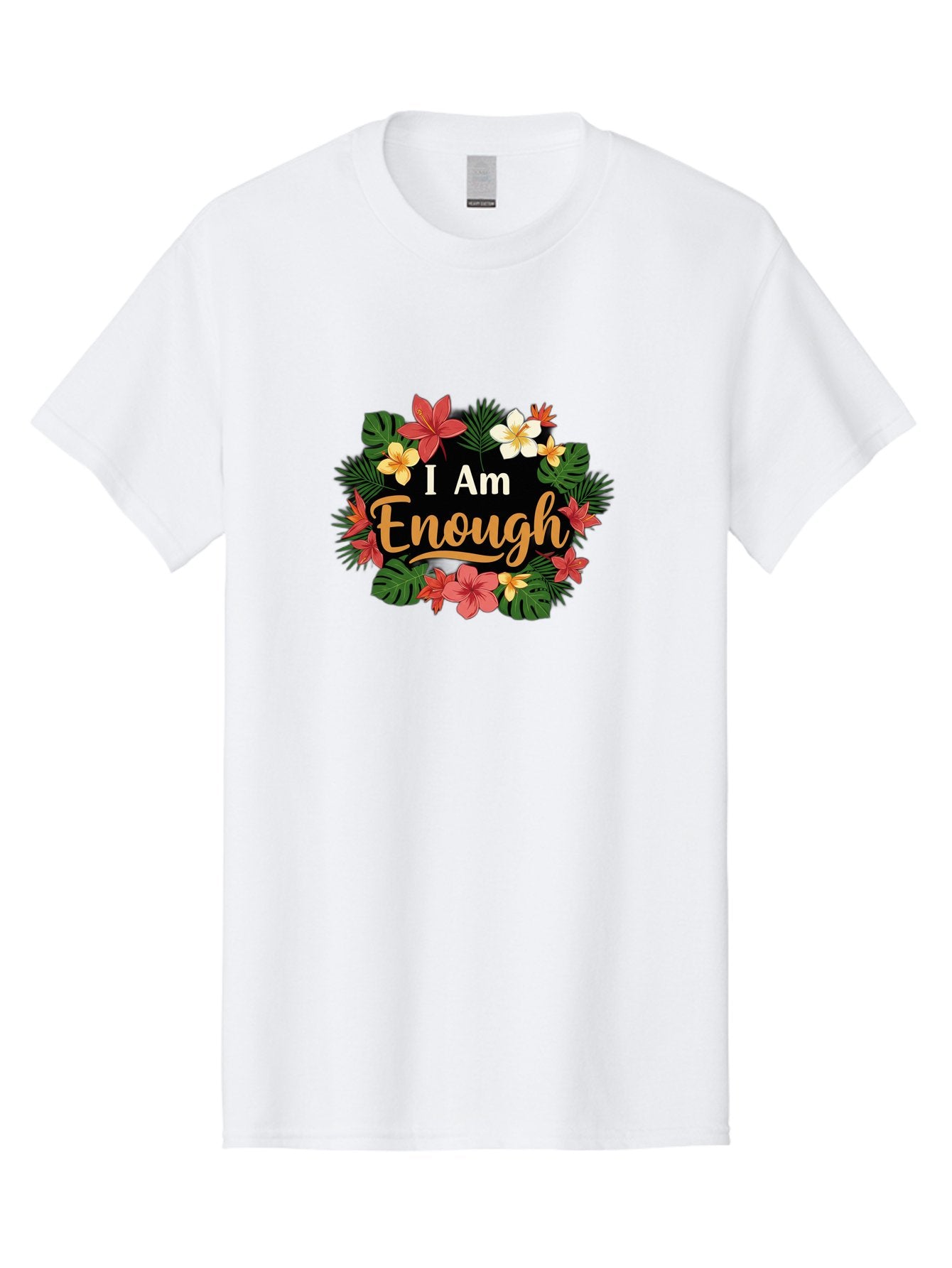 I-Am-Enough-6 Men'S Graphic Tee, 100% Cotton, Comfortable Casual Summer Wear, Machine Washable, Motivational Quote, Floral Wreath, Affirmation, Self-Love, Empowerment, Inspirational Quote, Positive Vibes, Tropical Flowers, Leaves Bae210 6