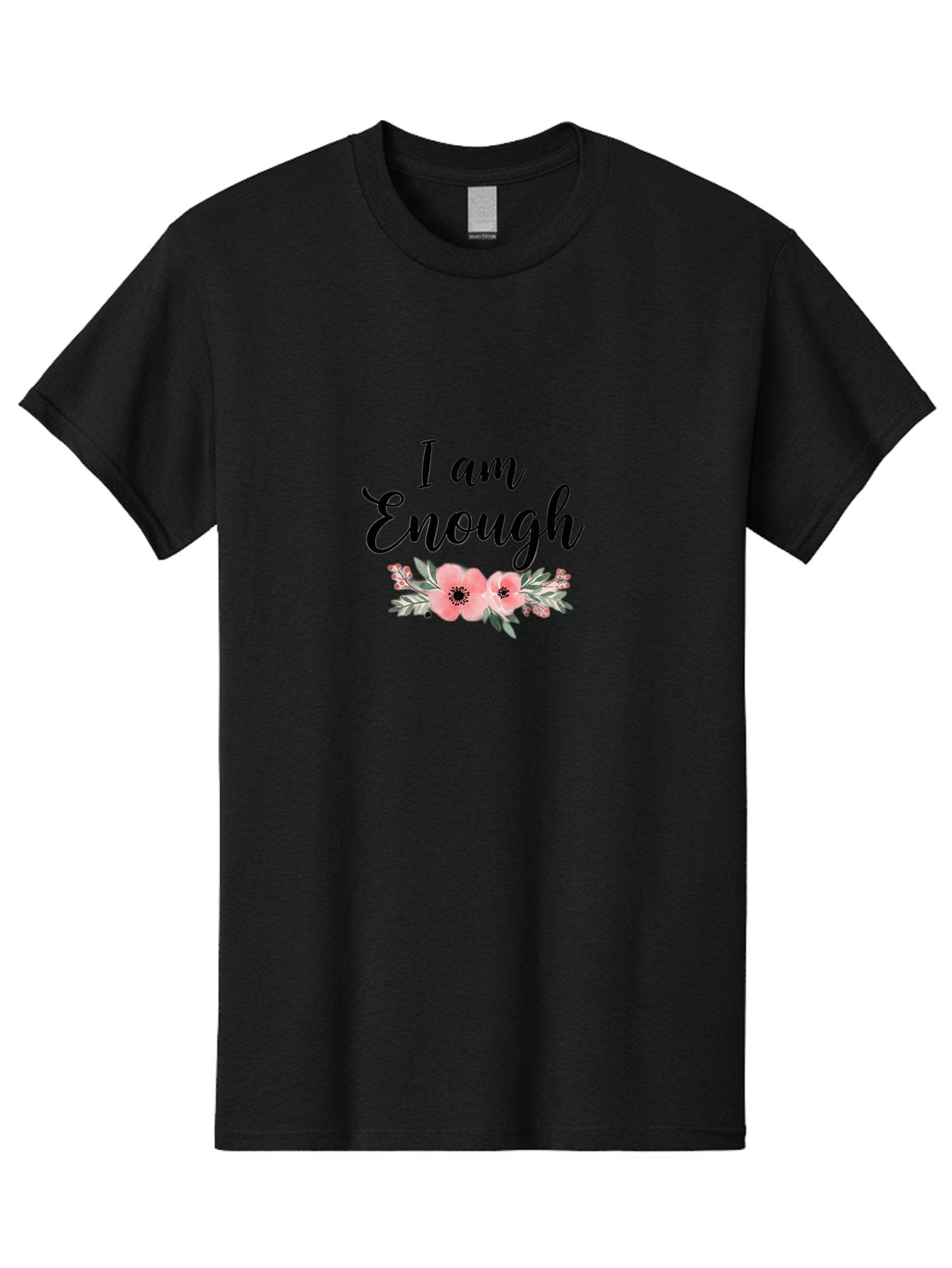 I-Am-Enough Men'S Graphic Tee, 100% Cotton, Comfortable Casual Summer Wear, Machine Washable, Positive Affirmation, Floral Design, Pink Flowers, Motivational Quote, Self Love, Empowerment, Black Lettering, Inspirational Message, Lovely Flowers Bae211 15