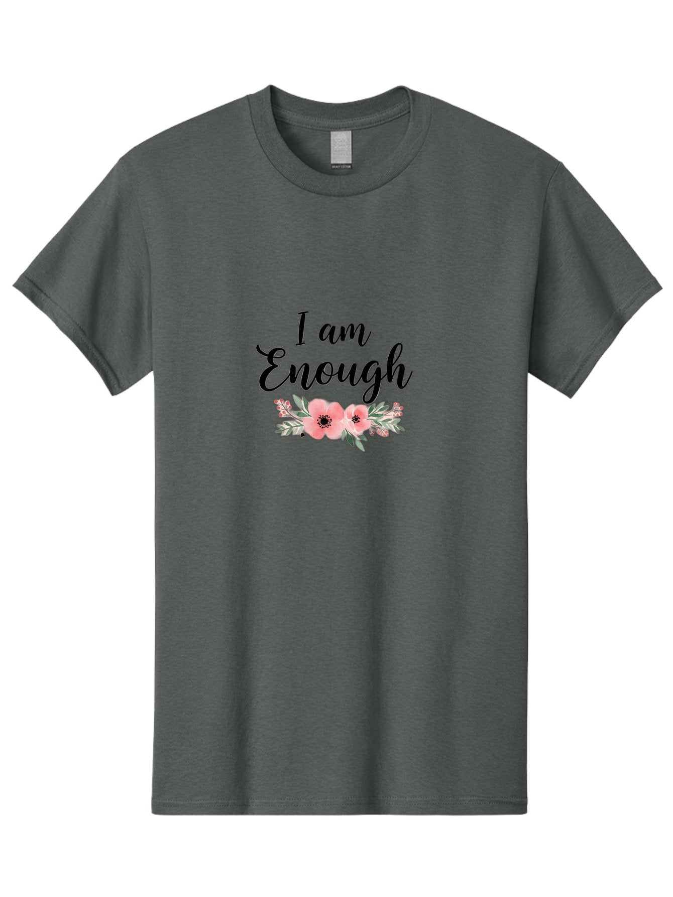 I-Am-Enough Men'S Graphic Tee, 100% Cotton, Comfortable Casual Summer Wear, Machine Washable, Positive Affirmation, Floral Design, Pink Flowers, Motivational Quote, Self Love, Empowerment, Black Lettering, Inspirational Message, Lovely Flowers Bae211 10