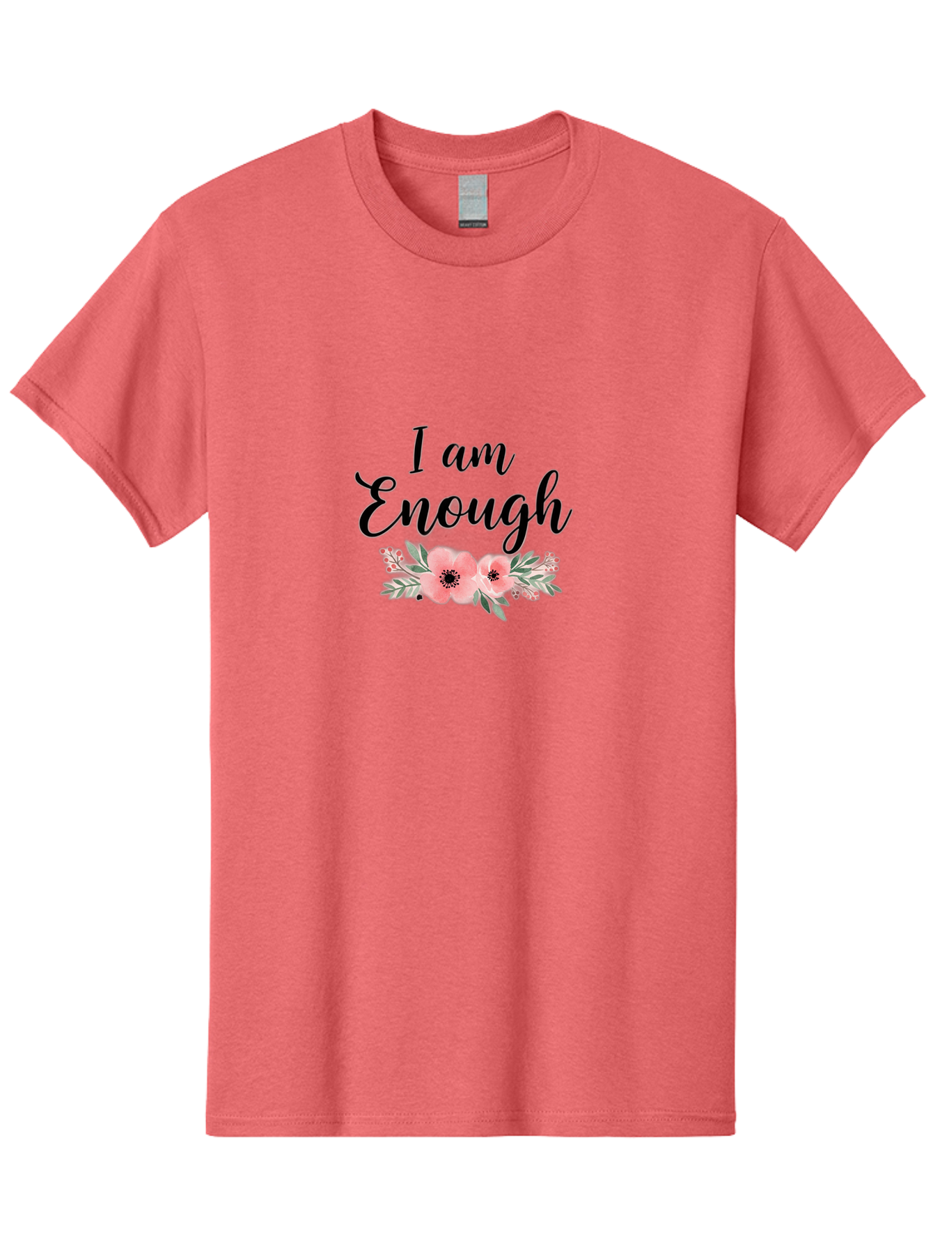 I-Am-Enough Men'S Graphic Tee, 100% Cotton, Comfortable Casual Summer Wear, Machine Washable, Positive Affirmation, Floral Design, Pink Flowers, Motivational Quote, Self Love, Empowerment, Black Lettering, Inspirational Message, Lovely Flowers Bae211 11
