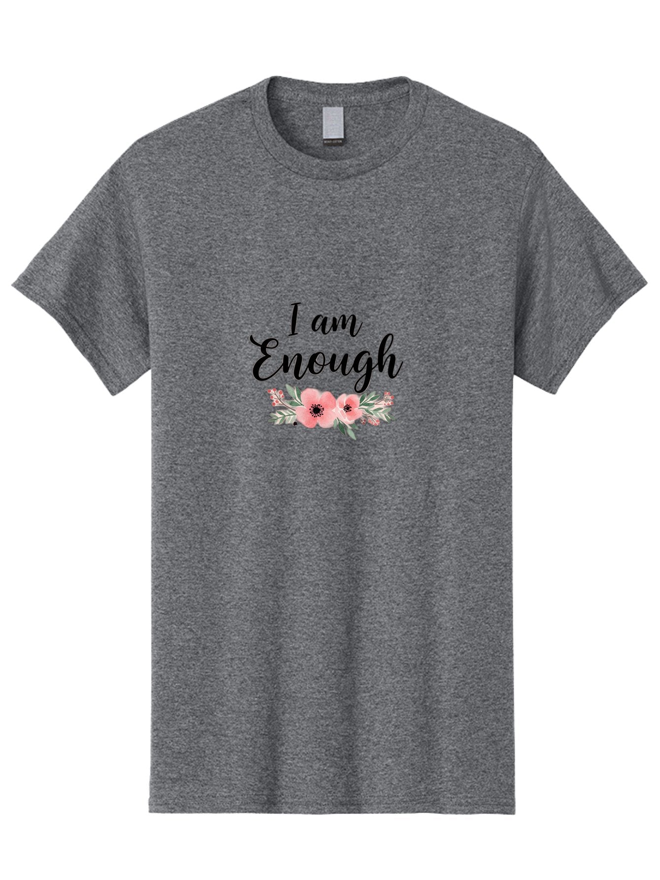 I-Am-Enough Men'S Graphic Tee, 100% Cotton, Comfortable Casual Summer Wear, Machine Washable, Positive Affirmation, Floral Design, Pink Flowers, Motivational Quote, Self Love, Empowerment, Black Lettering, Inspirational Message, Lovely Flowers Bae211 13