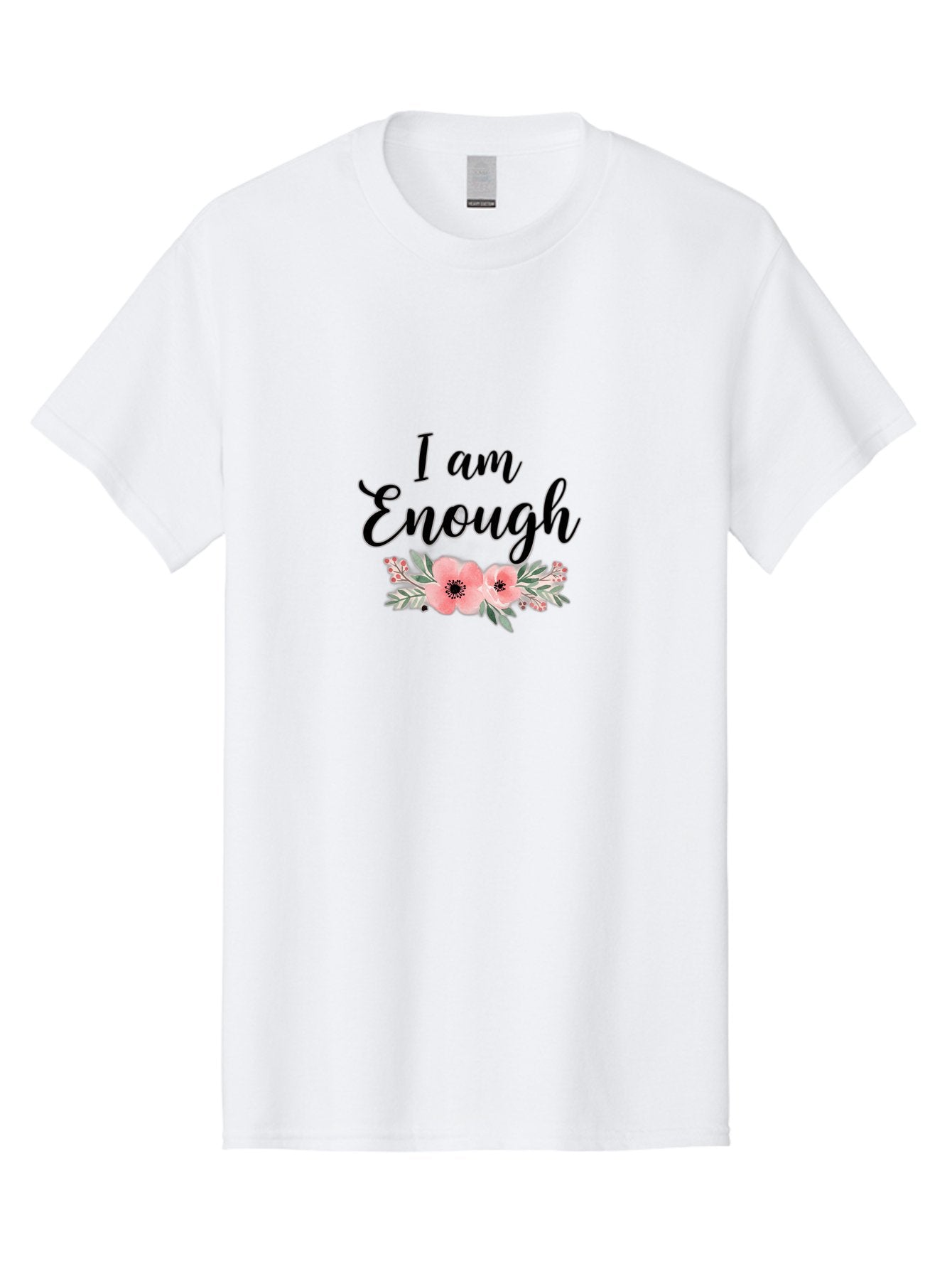 I-Am-Enough Men'S Graphic Tee, 100% Cotton, Comfortable Casual Summer Wear, Machine Washable, Positive Affirmation, Floral Design, Pink Flowers, Motivational Quote, Self Love, Empowerment, Black Lettering, Inspirational Message, Lovely Flowers Bae211 3