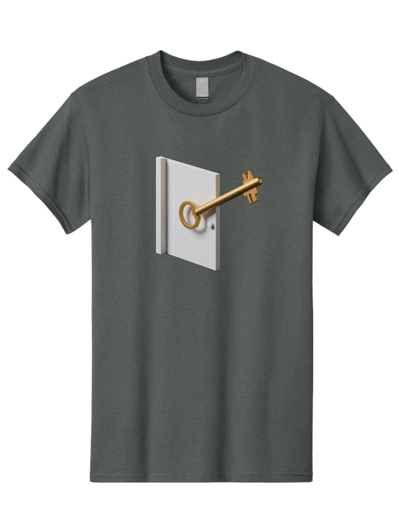 Key-In-Book Men'S Graphic Tee, 100% Cotton, Comfortable Casual Summer Wear, Machine Washable, Key In Door, Access Control, Security Solution, Locking Mechanism, Door Handle, 3D Rendering, Golden Key, White Door Bae213 5