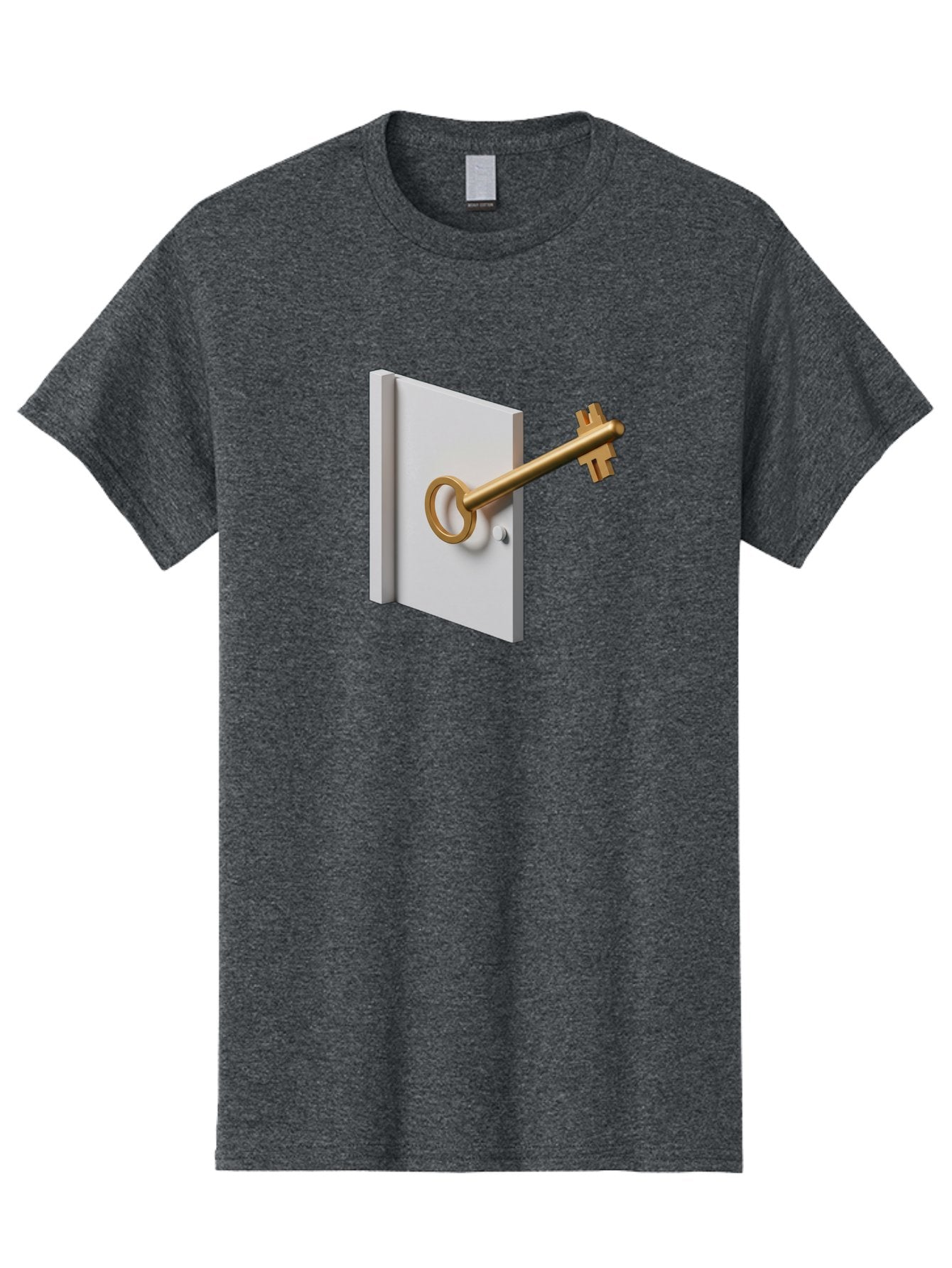 Key-In-Book Men'S Graphic Tee, 100% Cotton, Comfortable Casual Summer Wear, Machine Washable, Key In Door, Access Control, Security Solution, Locking Mechanism, Door Handle, 3D Rendering, Golden Key, White Door Bae213 10