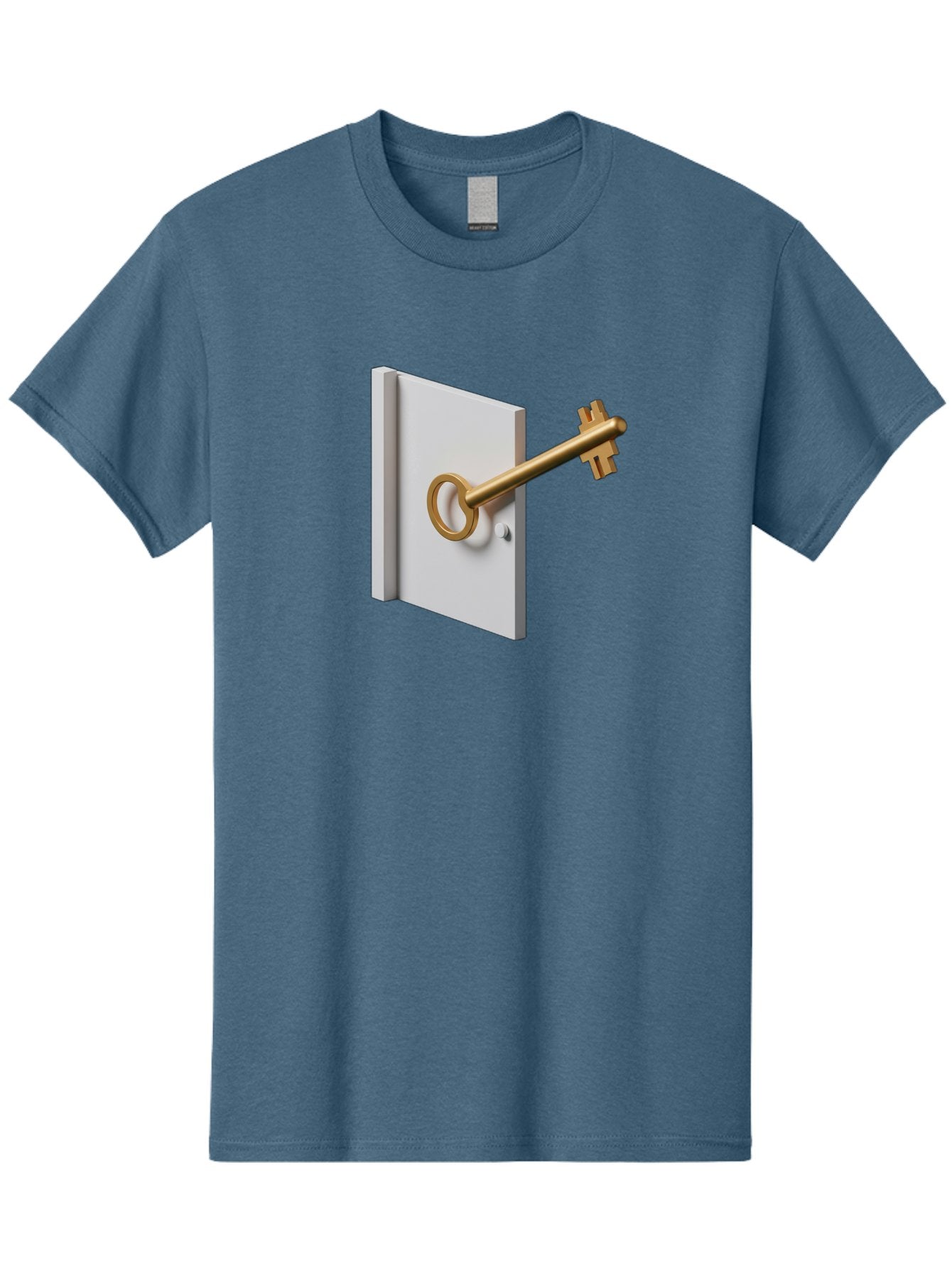 Key-In-Book Men'S Graphic Tee, 100% Cotton, Comfortable Casual Summer Wear, Machine Washable, Key In Door, Access Control, Security Solution, Locking Mechanism, Door Handle, 3D Rendering, Golden Key, White Door Bae213