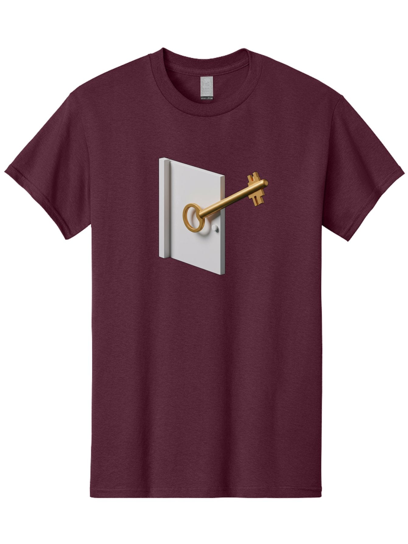 Key-In-Book Men'S Graphic Tee, 100% Cotton, Comfortable Casual Summer Wear, Machine Washable, Key In Door, Access Control, Security Solution, Locking Mechanism, Door Handle, 3D Rendering, Golden Key, White Door Bae213 12