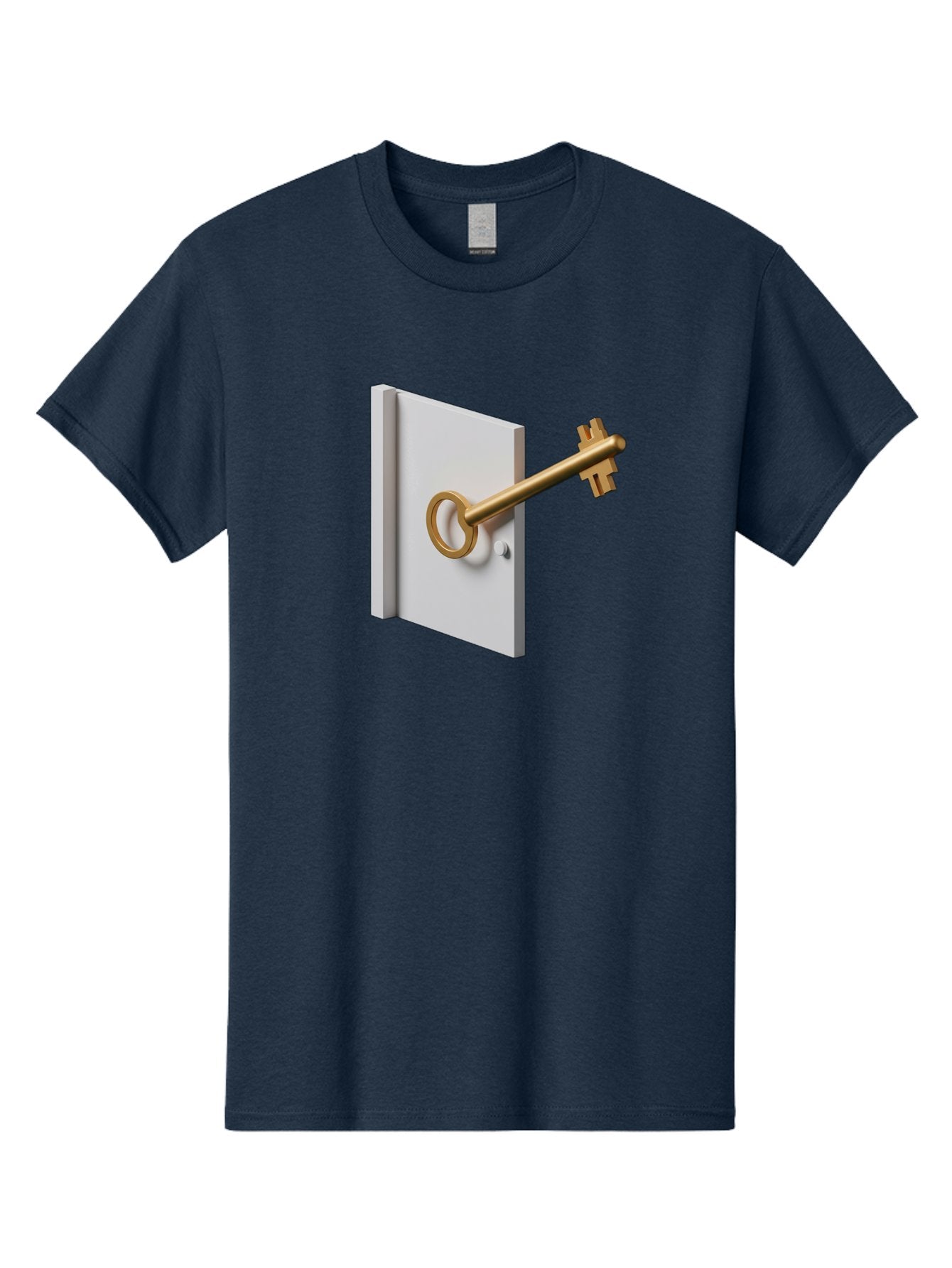 Key-In-Book Men'S Graphic Tee, 100% Cotton, Comfortable Casual Summer Wear, Machine Washable, Key In Door, Access Control, Security Solution, Locking Mechanism, Door Handle, 3D Rendering, Golden Key, White Door Bae213