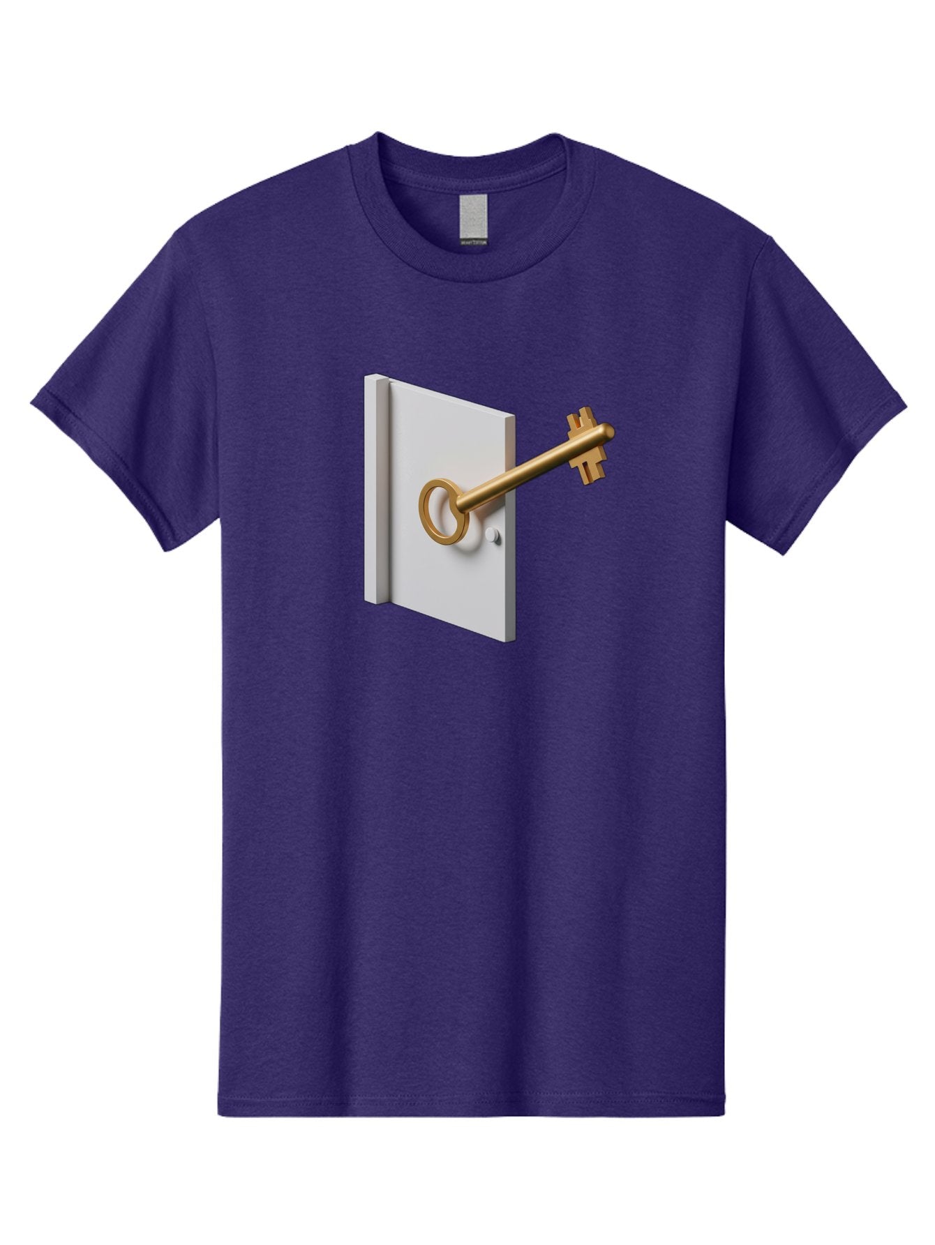 Key-In-Book Men'S Graphic Tee, 100% Cotton, Comfortable Casual Summer Wear, Machine Washable, Key In Door, Access Control, Security Solution, Locking Mechanism, Door Handle, 3D Rendering, Golden Key, White Door Bae213 4