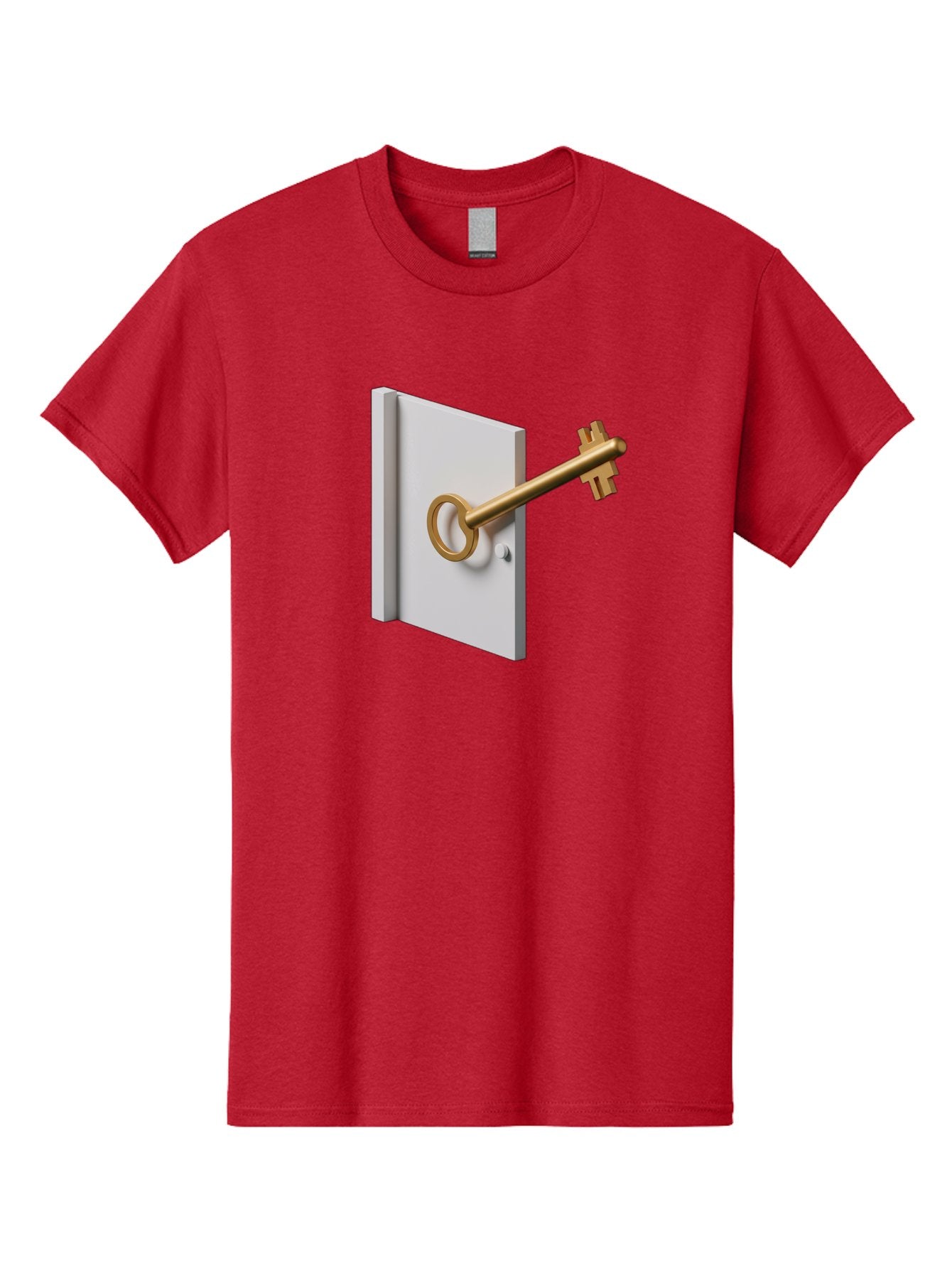 Key-In-Book Men'S Graphic Tee, 100% Cotton, Comfortable Casual Summer Wear, Machine Washable, Key In Door, Access Control, Security Solution, Locking Mechanism, Door Handle, 3D Rendering, Golden Key, White Door Bae213 13