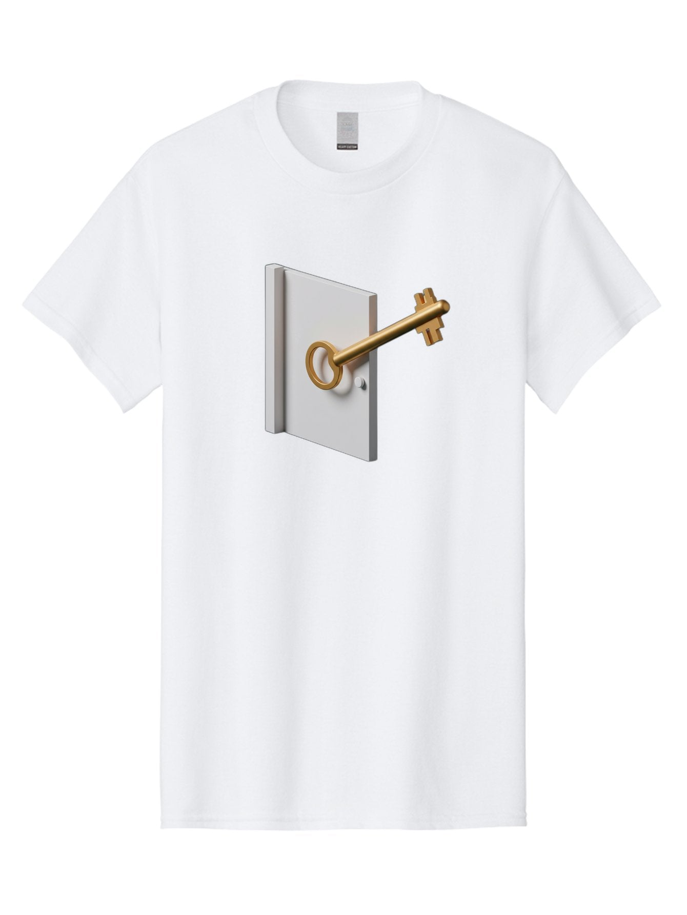 Key-In-Book Men'S Graphic Tee, 100% Cotton, Comfortable Casual Summer Wear, Machine Washable, Key In Door, Access Control, Security Solution, Locking Mechanism, Door Handle, 3D Rendering, Golden Key, White Door Bae213 8