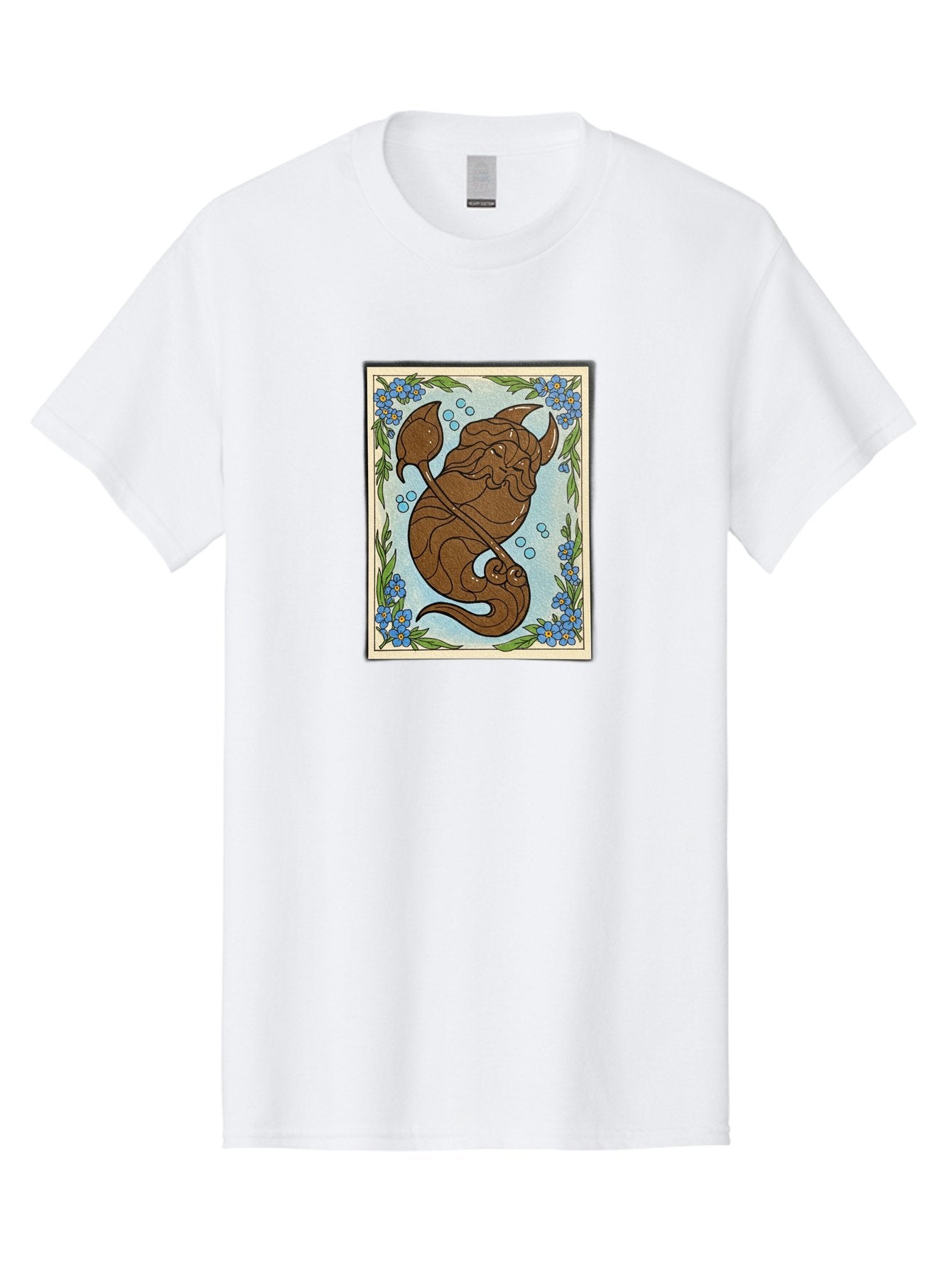 King-Neptune Men'S Graphic Tee, 100% Cotton, Comfortable Casual Summer Wear, Machine Washable, Merman With Trident, Mythical Creature, Underwater Scene, Blue Flowers, Green Leaves, Aquatic Fantasy, Ocean Mythology, Sea God, Folklore Character, Bae214 12