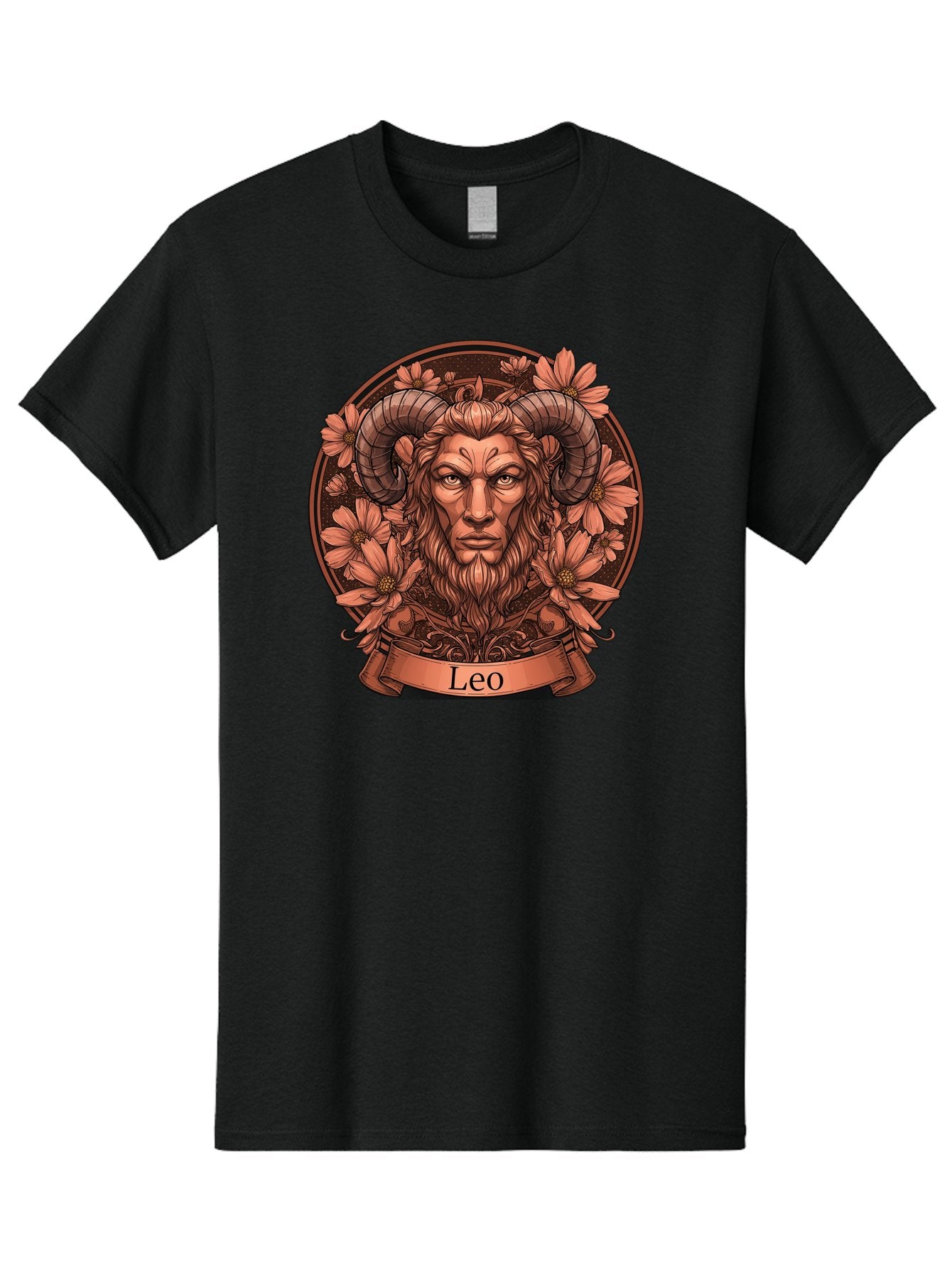 Leo-Zodiac Men'S Graphic Tee, 100% Cotton, Comfortable Casual Summer Wear, Machine Washable, Zodiac Sign, Astrological Symbol, Leo Horoscope, Mythical Creature, Floral Design, Ornate Illustration, Symbolic Representation, Mystical Art, Bae215