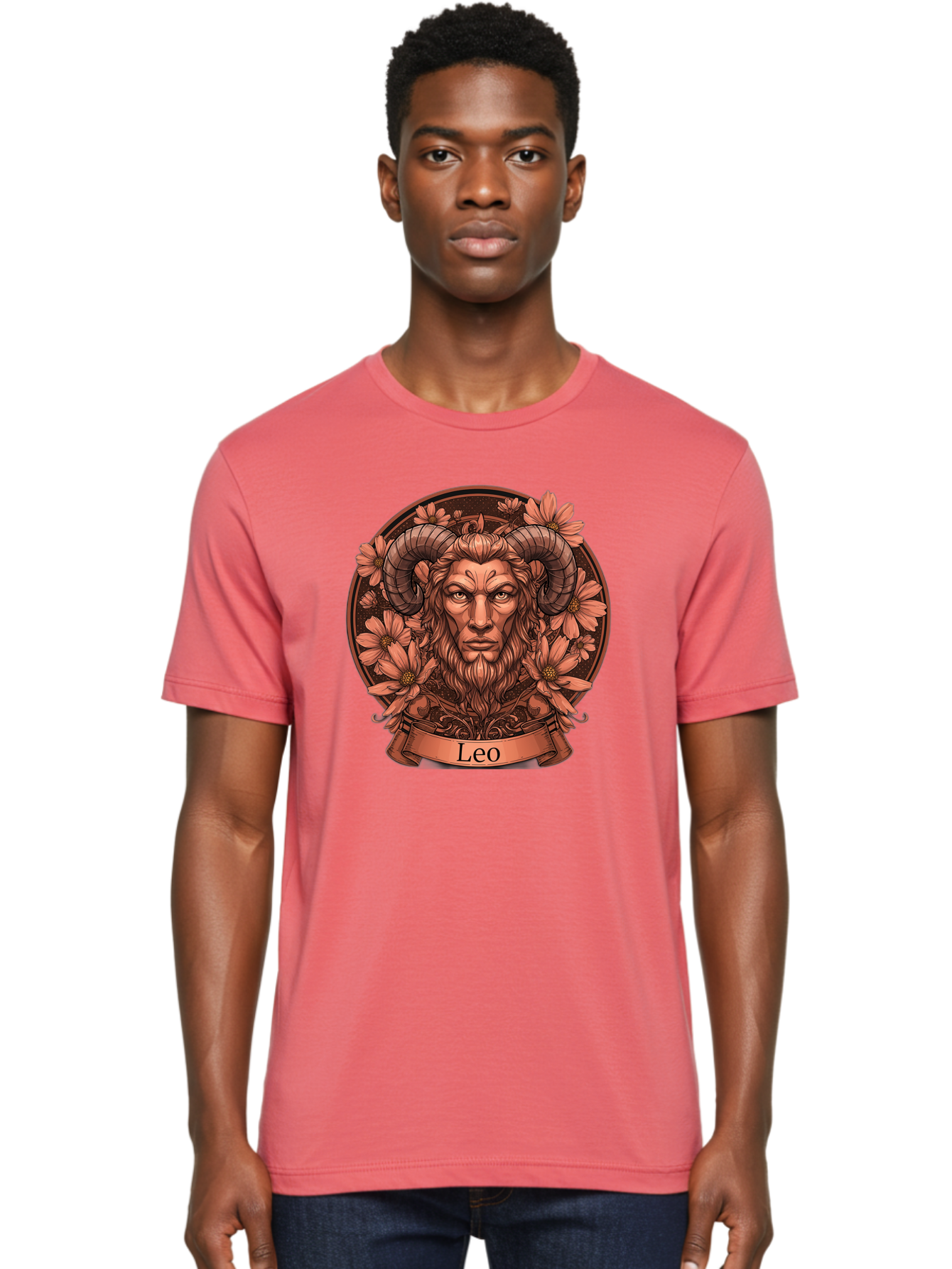 Leo-Zodiac Men'S Graphic Tee, 100% Cotton, Comfortable Casual Summer Wear, Machine Washable, Zodiac Sign, Astrological Symbol, Leo Horoscope, Mythical Creature, Floral Design, Ornate Illustration, Symbolic Representation, Mystical Art, Bae215 30