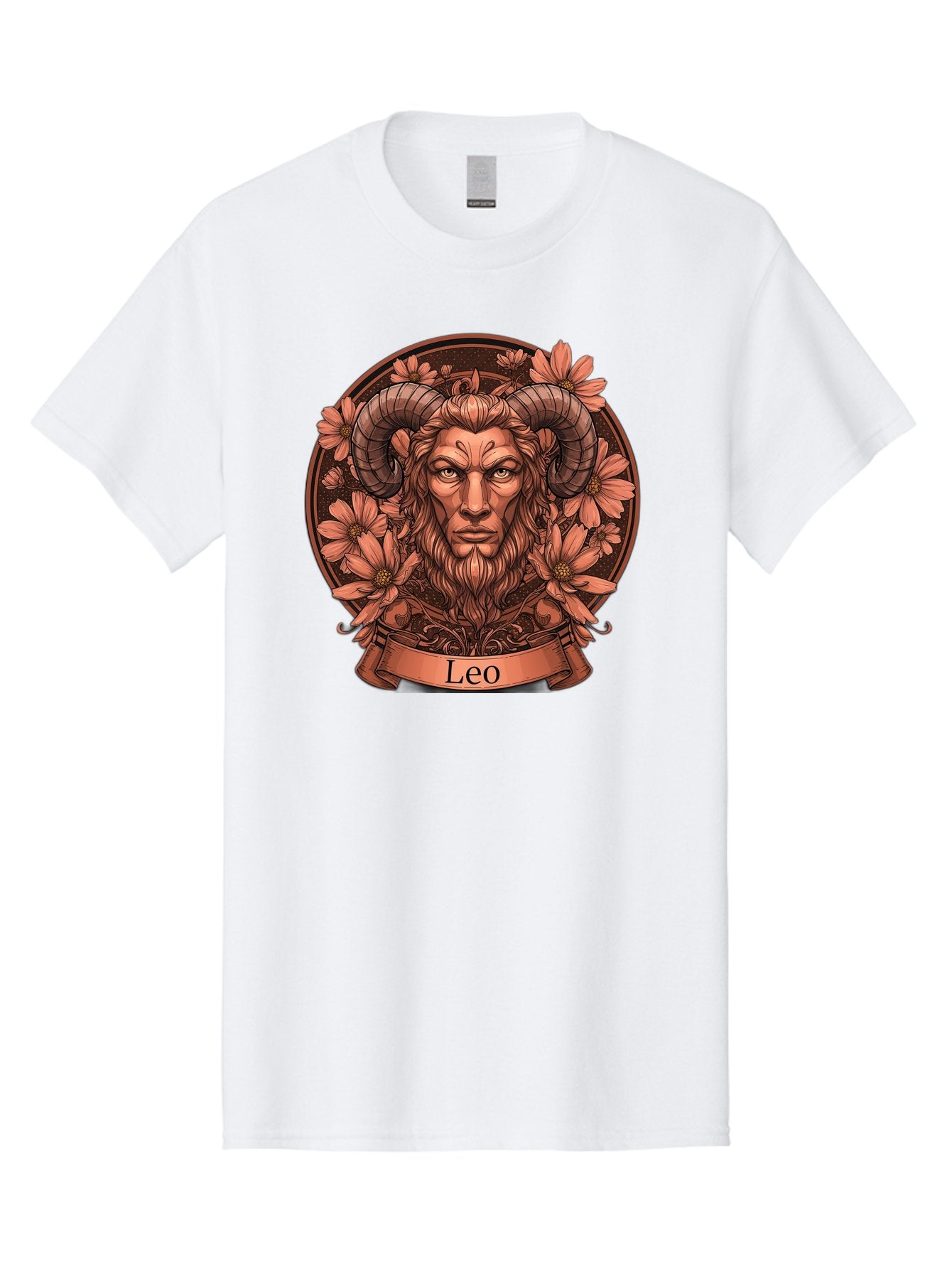 Leo-Zodiac Men'S Graphic Tee, 100% Cotton, Comfortable Casual Summer Wear, Machine Washable, Zodiac Sign, Astrological Symbol, Leo Horoscope, Mythical Creature, Floral Design, Ornate Illustration, Symbolic Representation, Mystical Art, Bae215 3