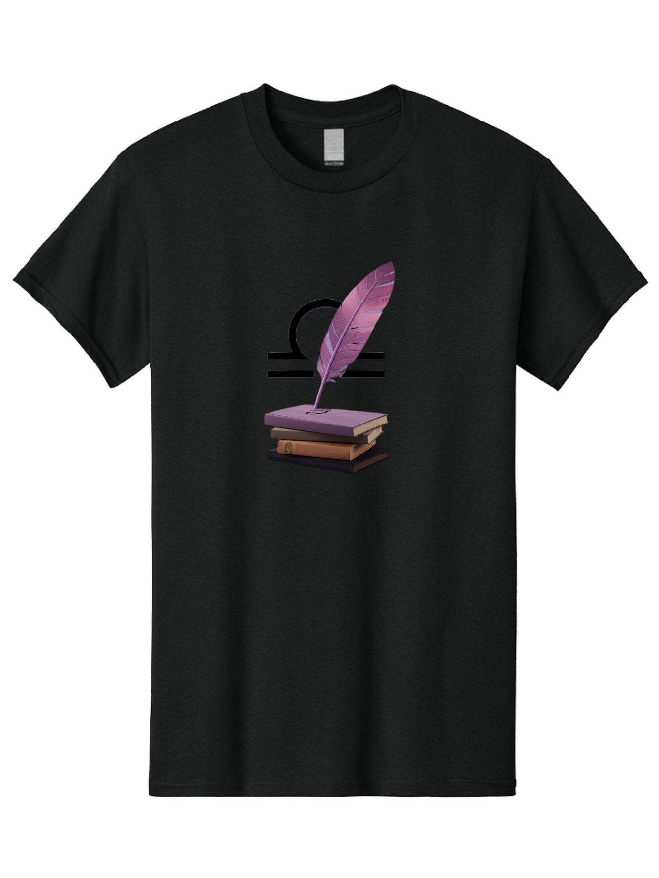 Libra-Quill Men'S Graphic Tee, 100% Cotton, Comfortable Casual Summer Wear, Machine Washable, Quill Pen On Notebook, Libra Symbol, Astrology, Writing, Journaling, Creativity, Self-Expression, Zodiac Sign, Purple Quill, Stacked Books Bae216 4