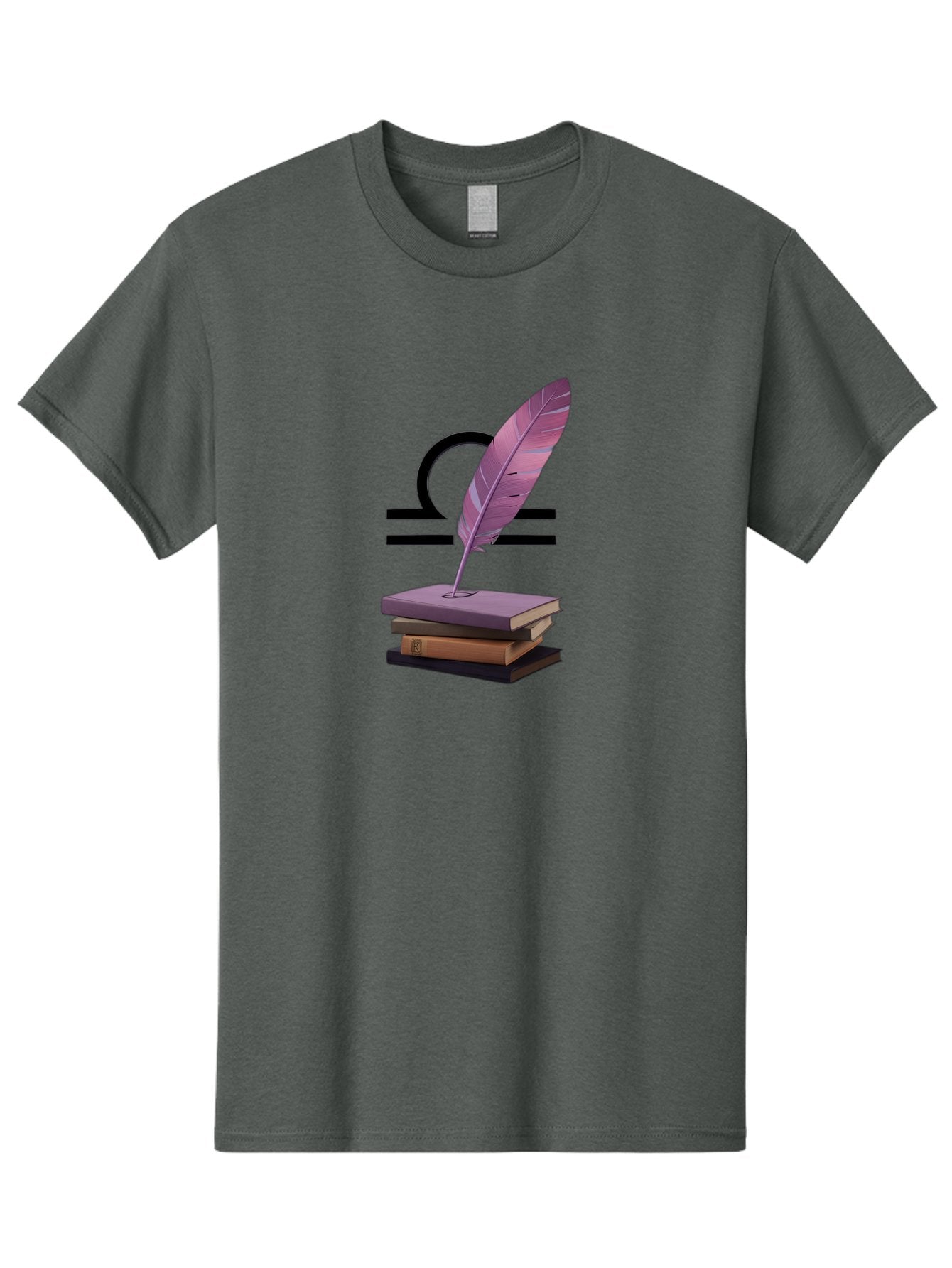 Libra-Quill Men'S Graphic Tee, 100% Cotton, Comfortable Casual Summer Wear, Machine Washable, Quill Pen On Notebook, Libra Symbol, Astrology, Writing, Journaling, Creativity, Self-Expression, Zodiac Sign, Purple Quill, Stacked Books Bae216 12