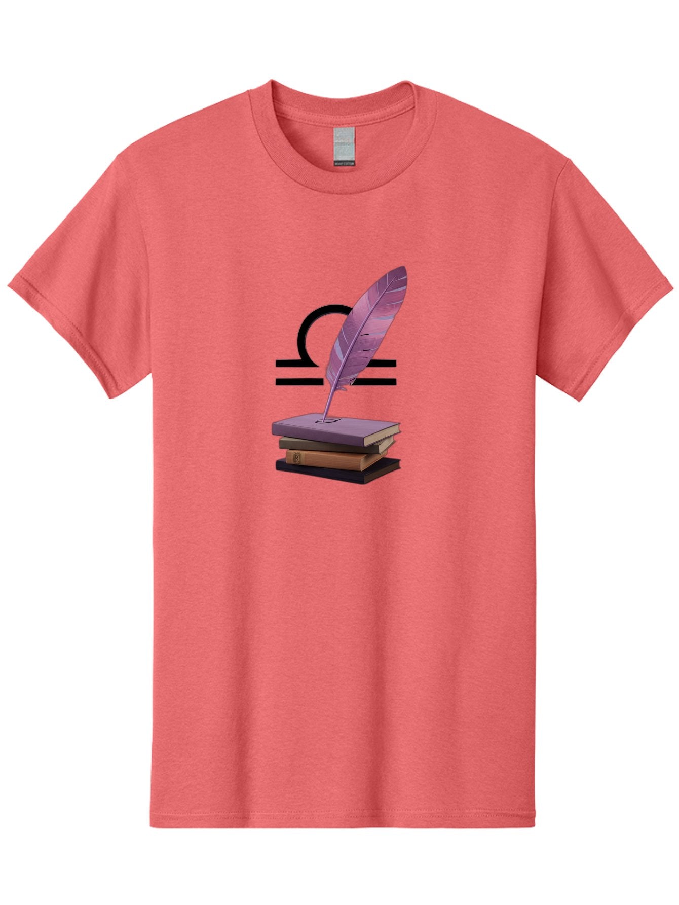 Libra-Quill Men'S Graphic Tee, 100% Cotton, Comfortable Casual Summer Wear, Machine Washable, Quill Pen On Notebook, Libra Symbol, Astrology, Writing, Journaling, Creativity, Self-Expression, Zodiac Sign, Purple Quill, Stacked Books Bae216 14