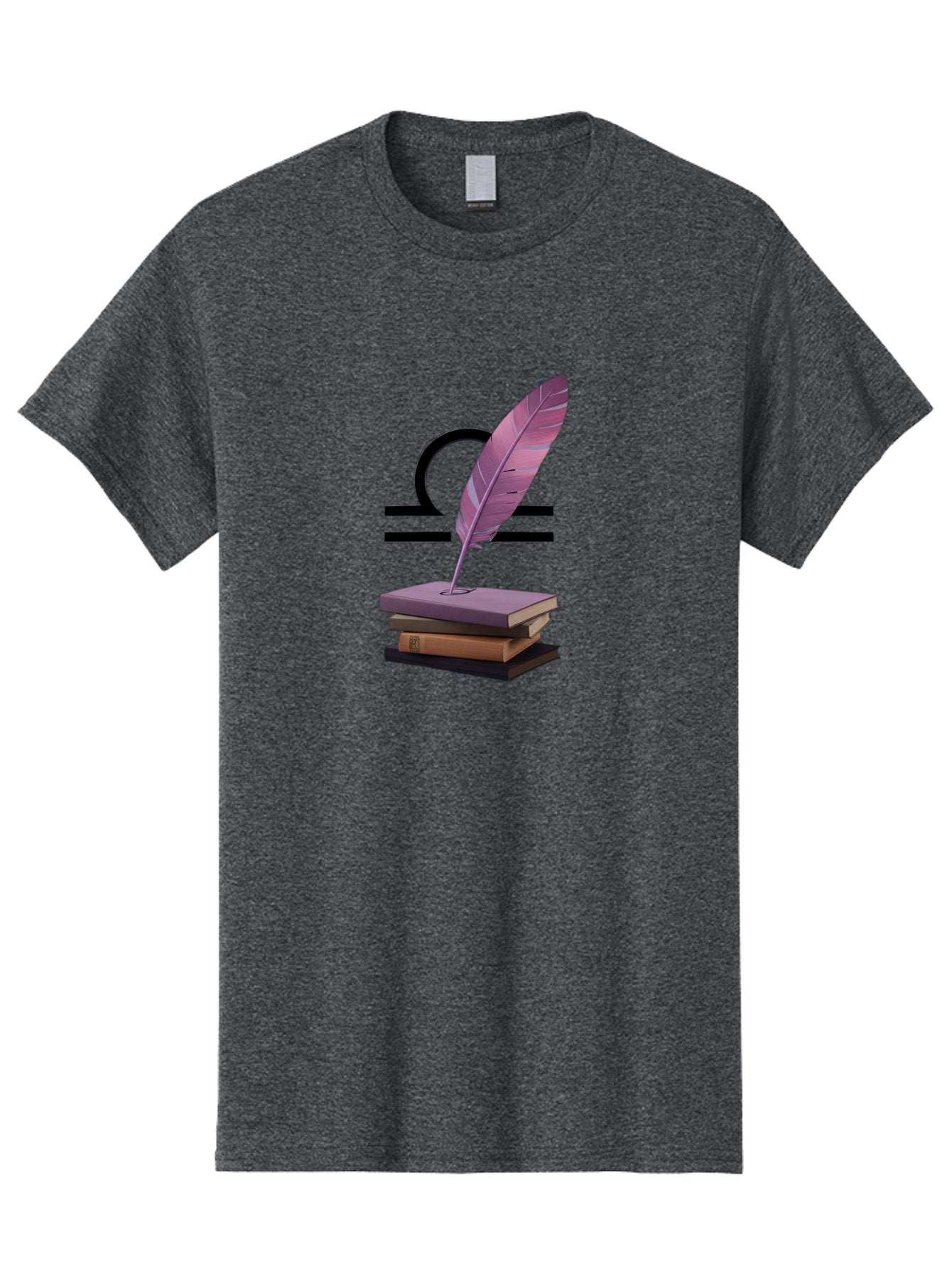 Libra-Quill Men'S Graphic Tee, 100% Cotton, Comfortable Casual Summer Wear, Machine Washable, Quill Pen On Notebook, Libra Symbol, Astrology, Writing, Journaling, Creativity, Self-Expression, Zodiac Sign, Purple Quill, Stacked Books Bae216 13