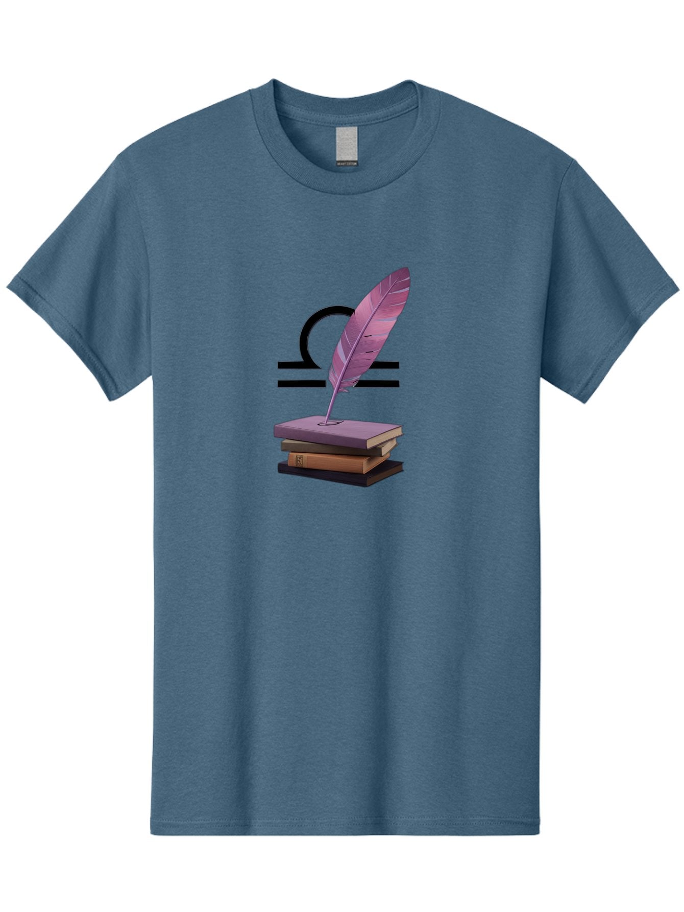 Libra-Quill Men'S Graphic Tee, 100% Cotton, Comfortable Casual Summer Wear, Machine Washable, Quill Pen On Notebook, Libra Symbol, Astrology, Writing, Journaling, Creativity, Self-Expression, Zodiac Sign, Purple Quill, Stacked Books Bae216 11