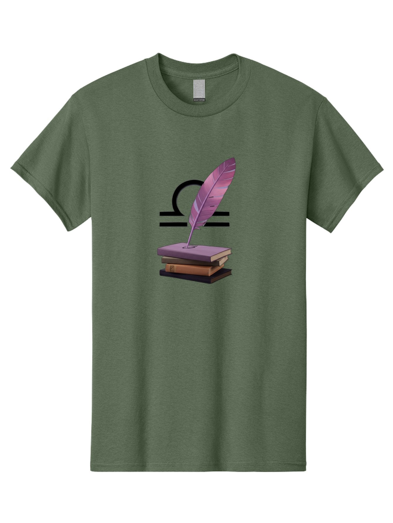 Libra-Quill Men'S Graphic Tee, 100% Cotton, Comfortable Casual Summer Wear, Machine Washable, Quill Pen On Notebook, Libra Symbol, Astrology, Writing, Journaling, Creativity, Self-Expression, Zodiac Sign, Purple Quill, Stacked Books Bae216 7
