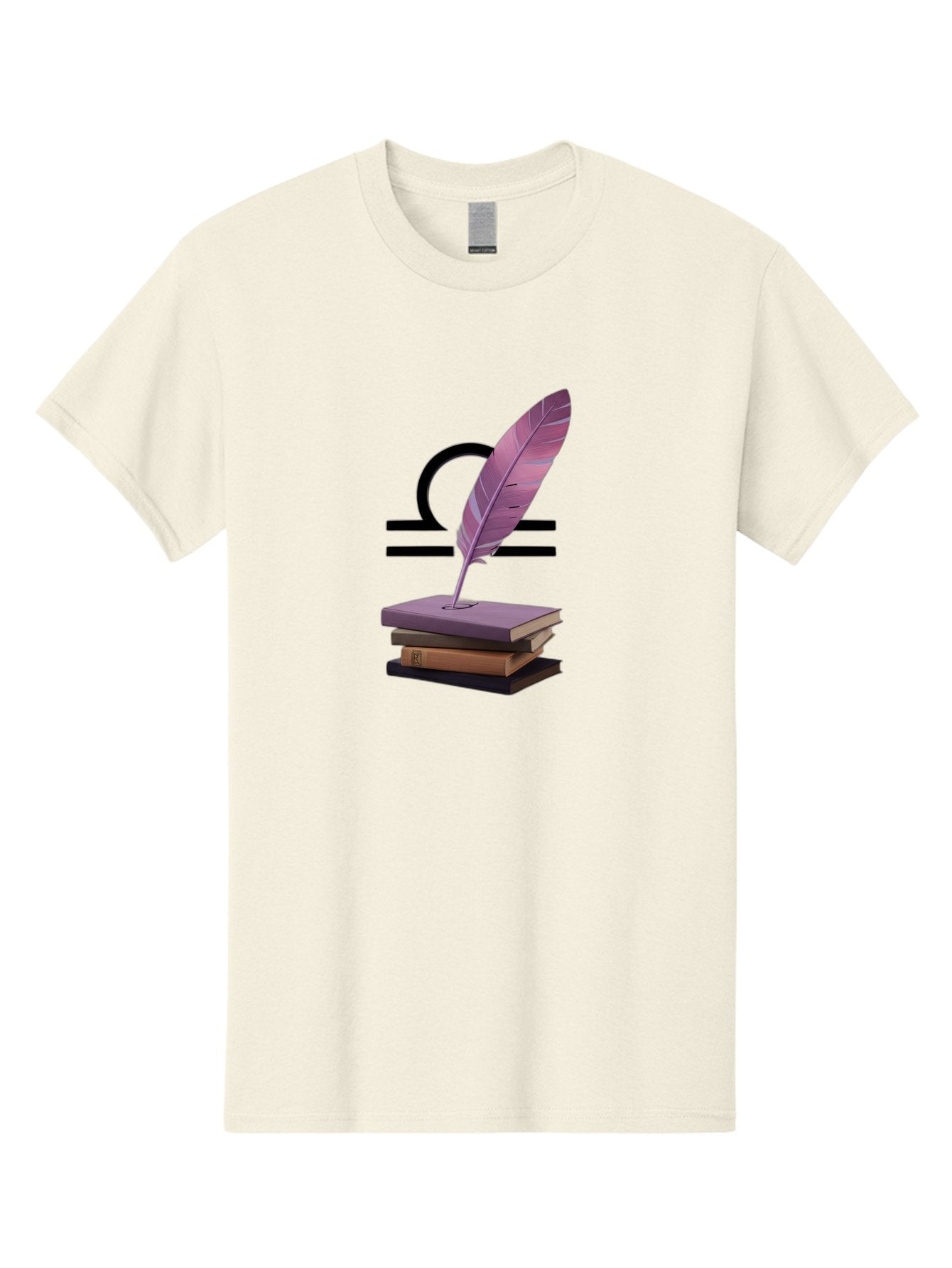Libra-Quill Men'S Graphic Tee, 100% Cotton, Comfortable Casual Summer Wear, Machine Washable, Quill Pen On Notebook, Libra Symbol, Astrology, Writing, Journaling, Creativity, Self-Expression, Zodiac Sign, Purple Quill, Stacked Books Bae216 10