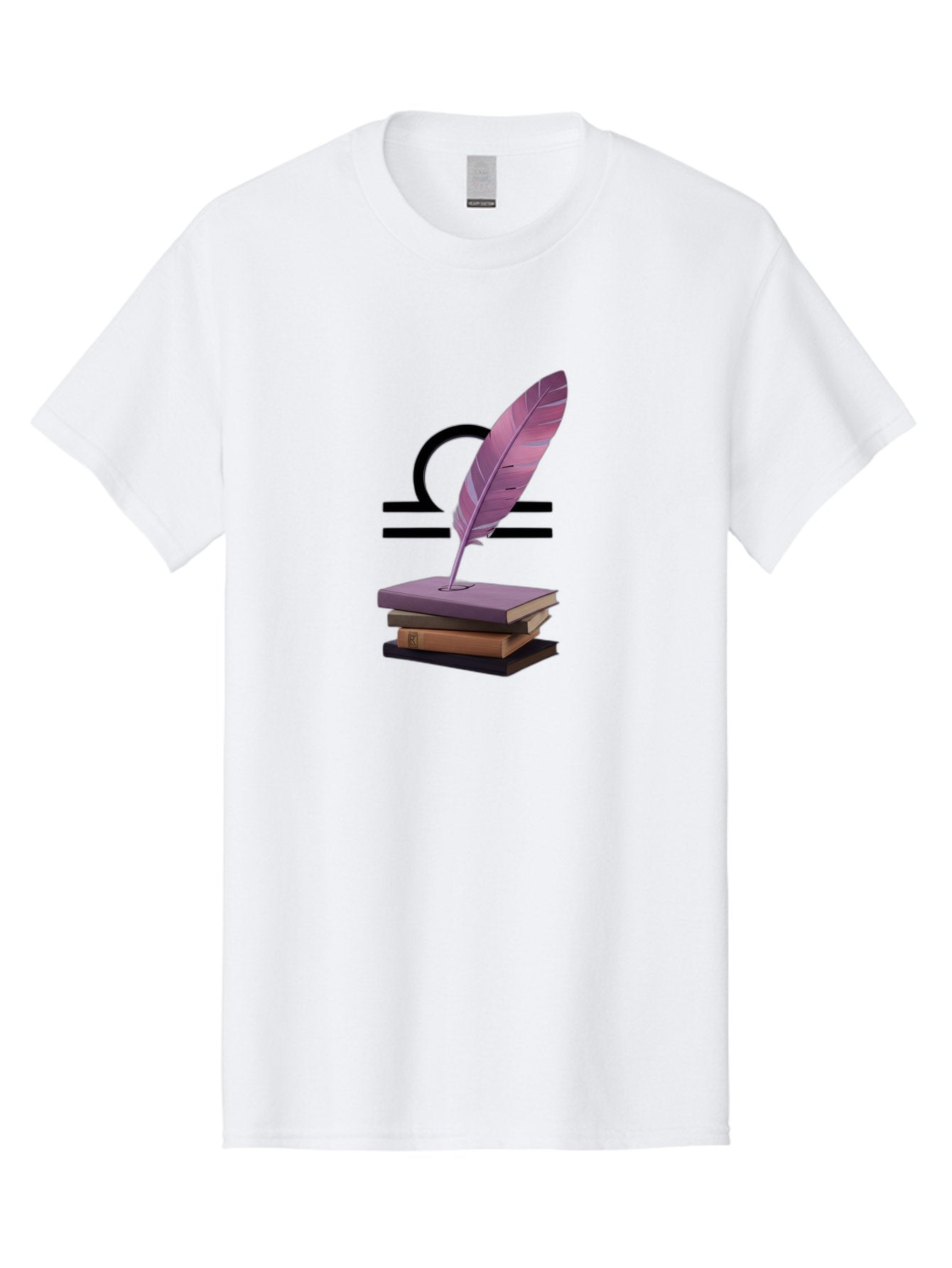 Libra-Quill Men'S Graphic Tee, 100% Cotton, Comfortable Casual Summer Wear, Machine Washable, Quill Pen On Notebook, Libra Symbol, Astrology, Writing, Journaling, Creativity, Self-Expression, Zodiac Sign, Purple Quill, Stacked Books Bae216 9