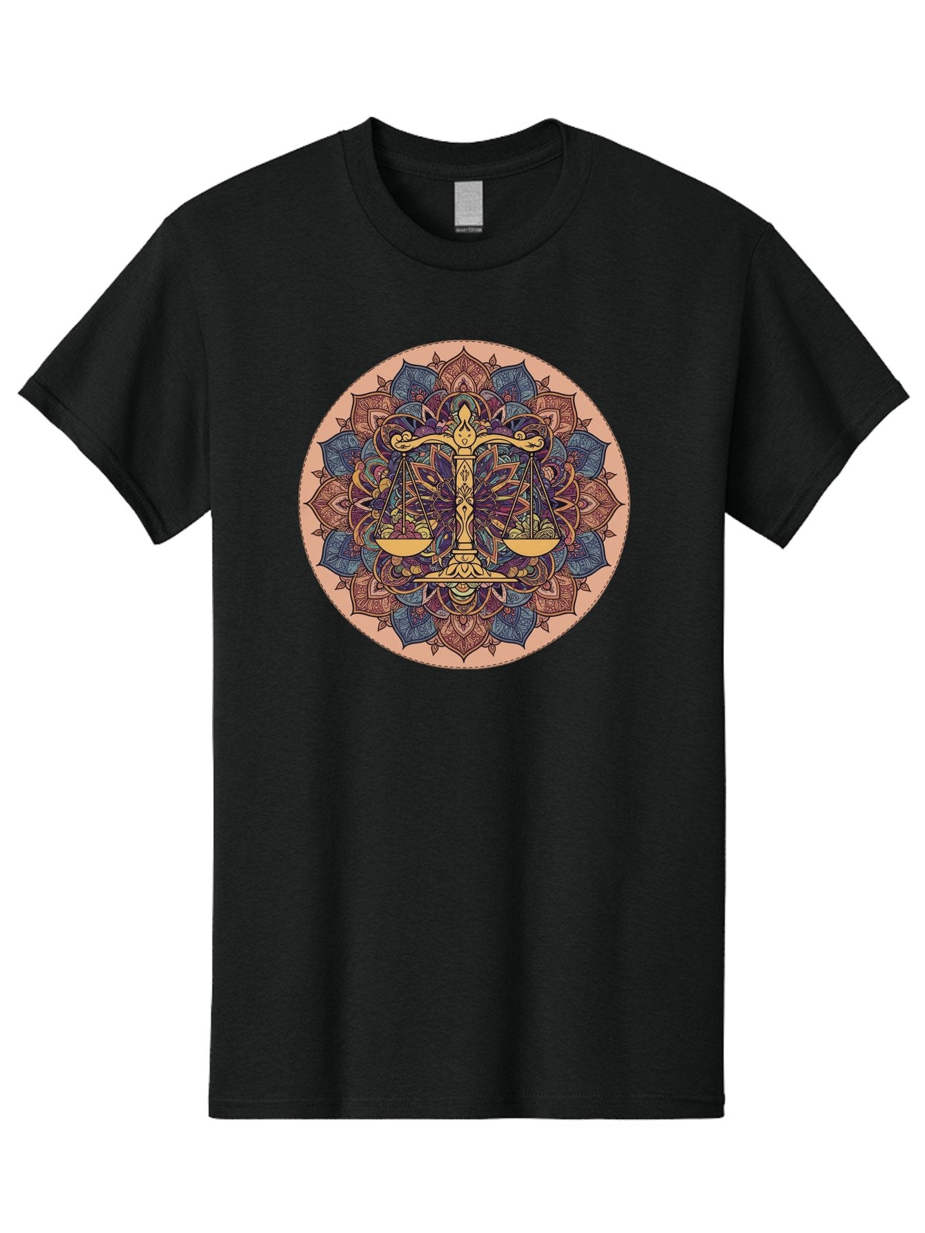 Libra-Scales-Mandala Men'S Graphic Tee, 100% Cotton, Comfortable Casual Summer Wear, Machine Washable, Libra Scales, Intricate Mandala Design, Floral Patterns, Balance And Harmony, Astrology Symbol, Zodiac Sign, Decorative Art, Mystical Vibes, Bae217 15