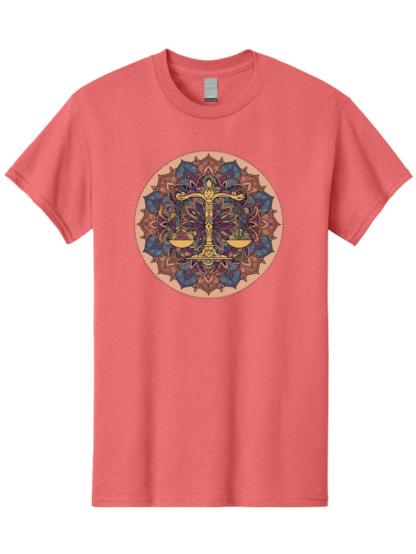 Libra-Scales-Mandala Men'S Graphic Tee, 100% Cotton, Comfortable Casual Summer Wear, Machine Washable, Libra Scales, Intricate Mandala Design, Floral Patterns, Balance And Harmony, Astrology Symbol, Zodiac Sign, Decorative Art, Mystical Vibes, Bae217 11