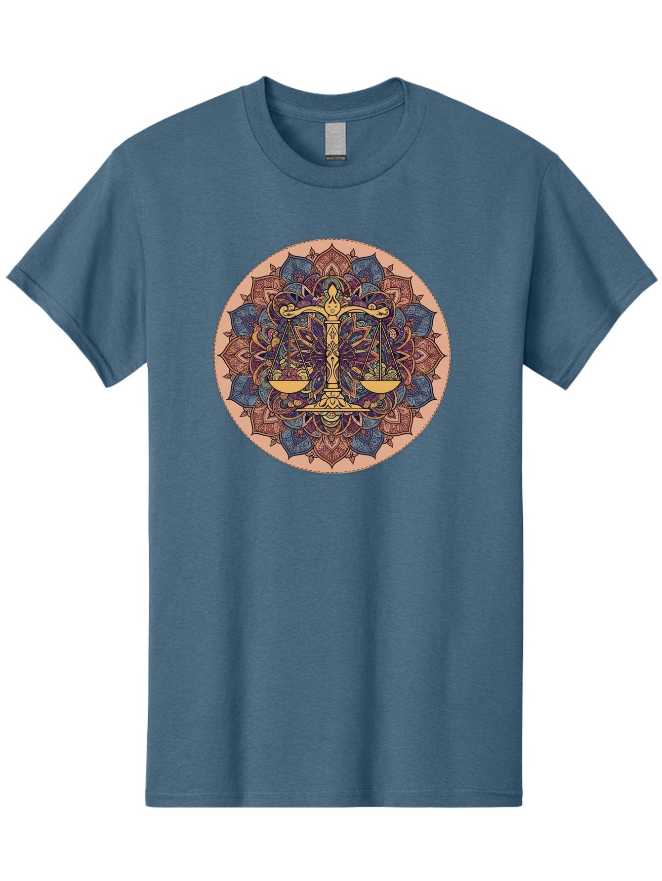 Libra-Scales-Mandala Men'S Graphic Tee, 100% Cotton, Comfortable Casual Summer Wear, Machine Washable, Libra Scales, Intricate Mandala Design, Floral Patterns, Balance And Harmony, Astrology Symbol, Zodiac Sign, Decorative Art, Mystical Vibes, Bae217 3
