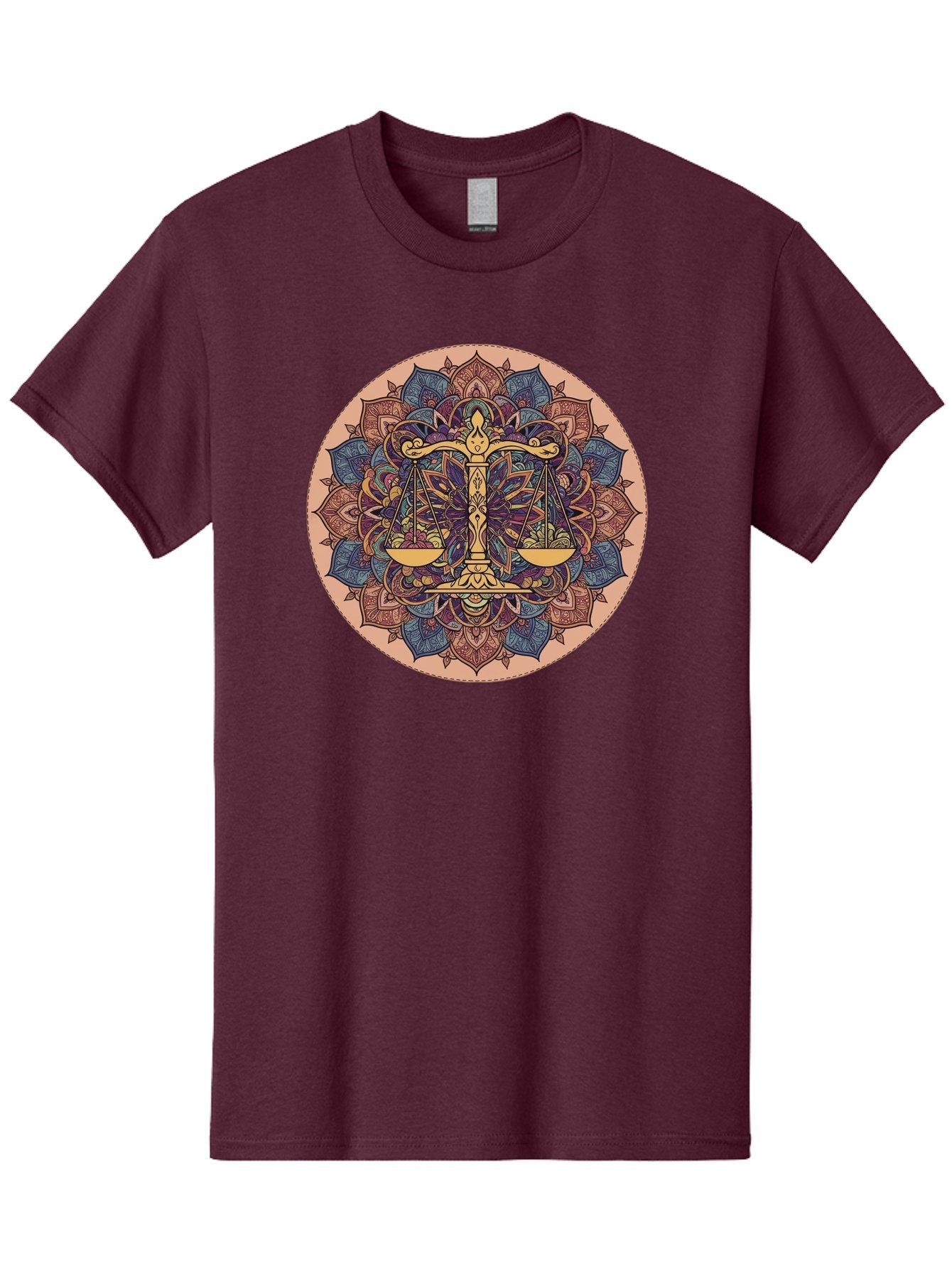 Libra-Scales-Mandala Men'S Graphic Tee, 100% Cotton, Comfortable Casual Summer Wear, Machine Washable, Libra Scales, Intricate Mandala Design, Floral Patterns, Balance And Harmony, Astrology Symbol, Zodiac Sign, Decorative Art, Mystical Vibes, Bae217 13