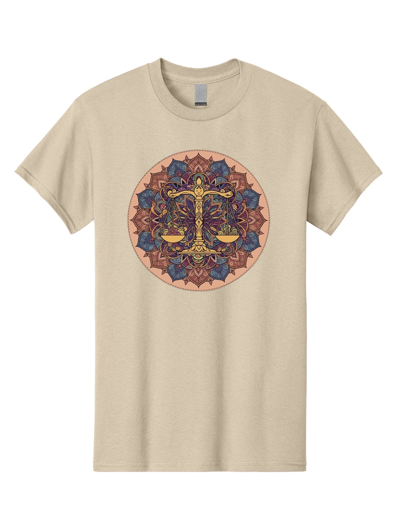 Libra-Scales-Mandala Men'S Graphic Tee, 100% Cotton, Comfortable Casual Summer Wear, Machine Washable, Libra Scales, Intricate Mandala Design, Floral Patterns, Balance And Harmony, Astrology Symbol, Zodiac Sign, Decorative Art, Mystical Vibes, Bae217