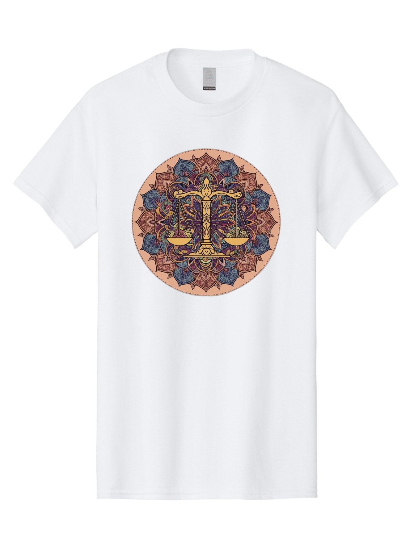 Libra-Scales-Mandala Men'S Graphic Tee, 100% Cotton, Comfortable Casual Summer Wear, Machine Washable, Libra Scales, Intricate Mandala Design, Floral Patterns, Balance And Harmony, Astrology Symbol, Zodiac Sign, Decorative Art, Mystical Vibes, Bae217 7