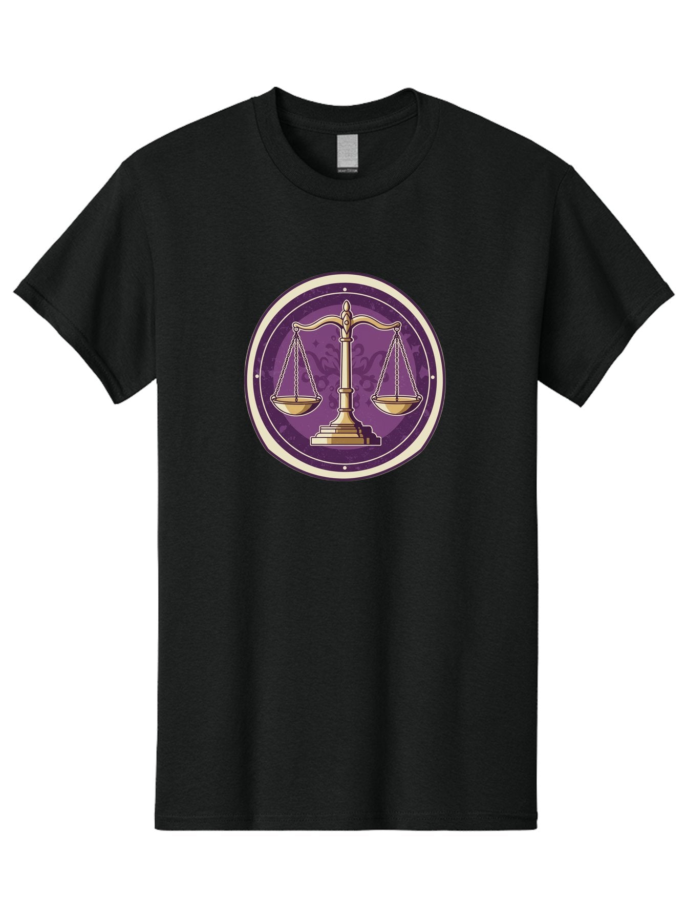Libra-Scales Men'S Graphic Tee, 100% Cotton, Comfortable Casual Summer Wear, Machine Washable, Scales Of Justice, Balance And Harmony, Libra Zodiac Sign, Gold Scales, Purple Circle, Justice Symbol, Equilibrium, Fairness, Astrology Symbol Bae218 4