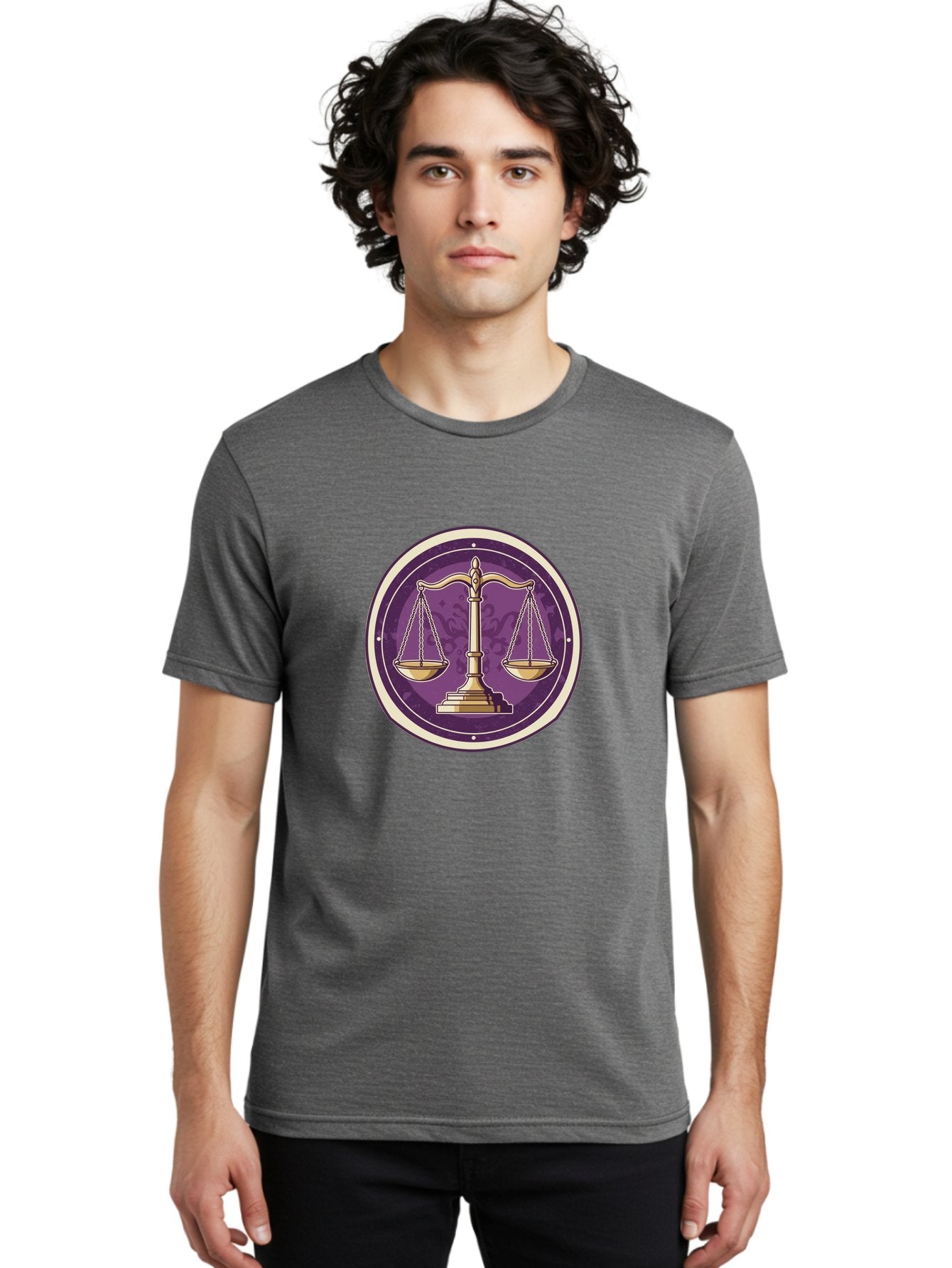 Libra-Scales Men'S Graphic Tee, 100% Cotton, Comfortable Casual Summer Wear, Machine Washable, Scales Of Justice, Balance And Harmony, Libra Zodiac Sign, Gold Scales, Purple Circle, Justice Symbol, Equilibrium, Fairness, Astrology Symbol Bae218 22
