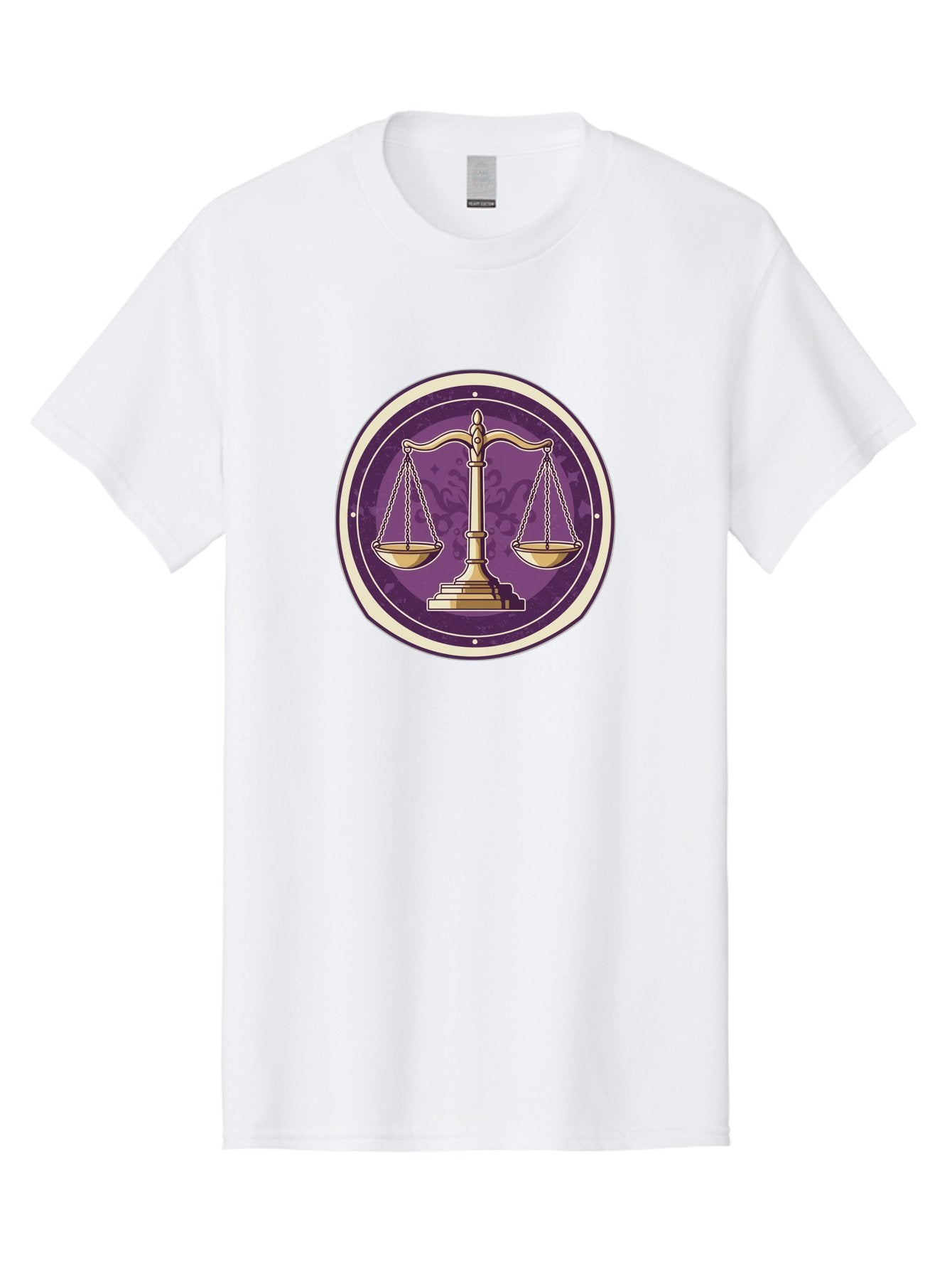 Libra-Scales Men'S Graphic Tee, 100% Cotton, Comfortable Casual Summer Wear, Machine Washable, Scales Of Justice, Balance And Harmony, Libra Zodiac Sign, Gold Scales, Purple Circle, Justice Symbol, Equilibrium, Fairness, Astrology Symbol Bae218 14