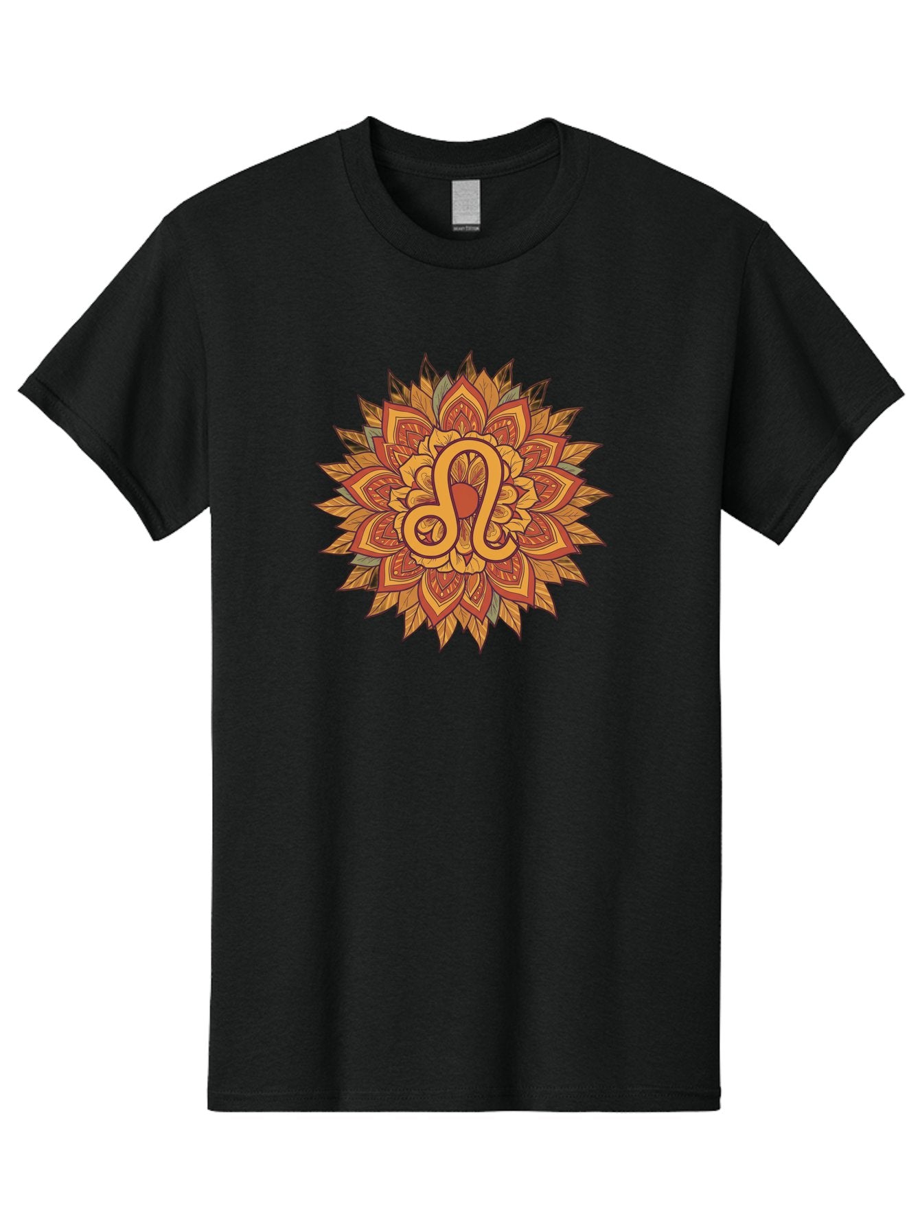 Libra-Symbol-Mandala Men'S Graphic Tee, 100% Cotton, Comfortable Casual Summer Wear, Machine Washable, Libra Symbol, Intricate Mandala Design, Floral Patterns, Orange And Red Hues, Symbolic Representation, Astrological Sign, Zodiac Art, Bae219 8
