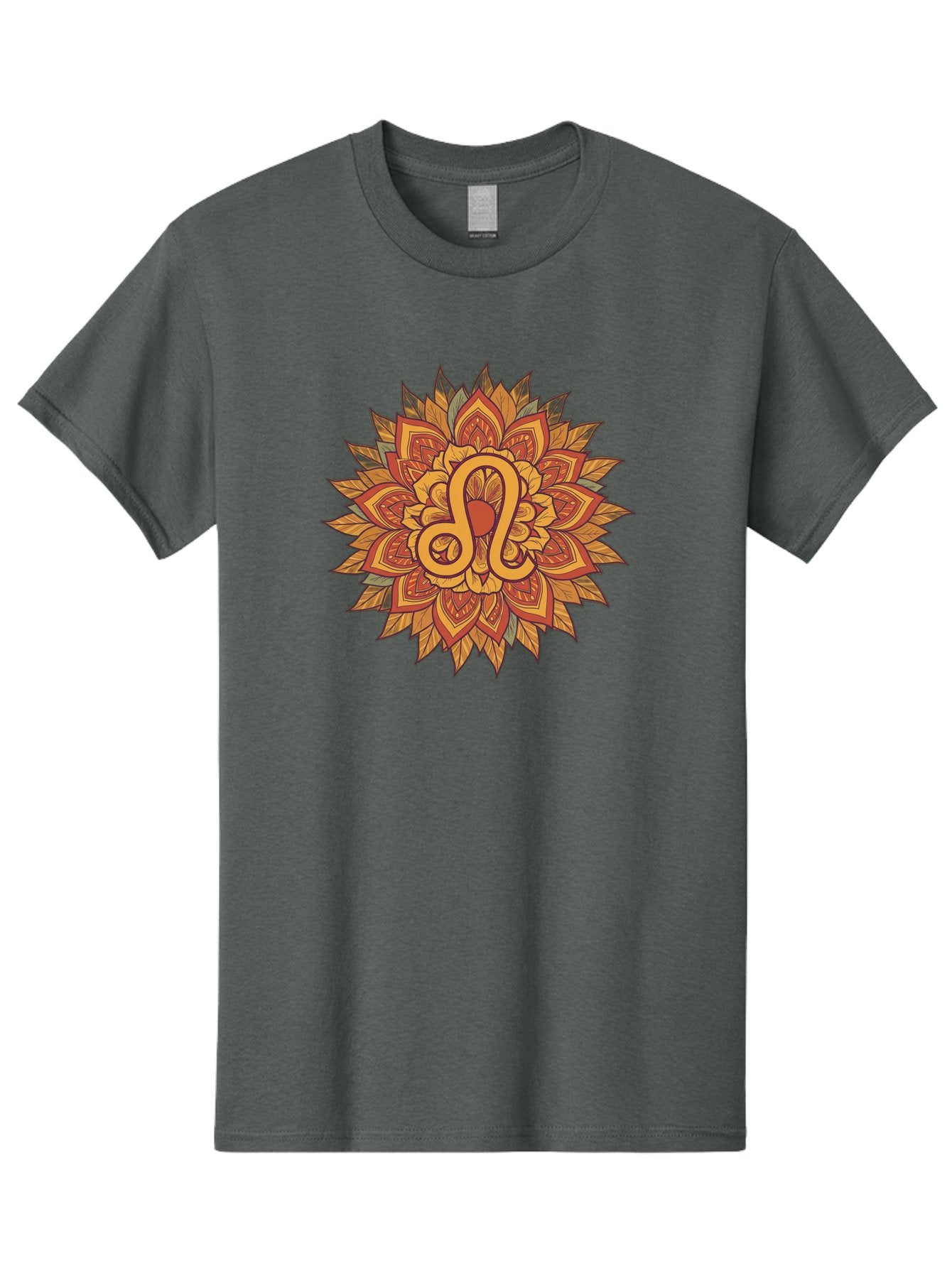 Libra-Symbol-Mandala Men'S Graphic Tee, 100% Cotton, Comfortable Casual Summer Wear, Machine Washable, Libra Symbol, Intricate Mandala Design, Floral Patterns, Orange And Red Hues, Symbolic Representation, Astrological Sign, Zodiac Art, Bae219 15
