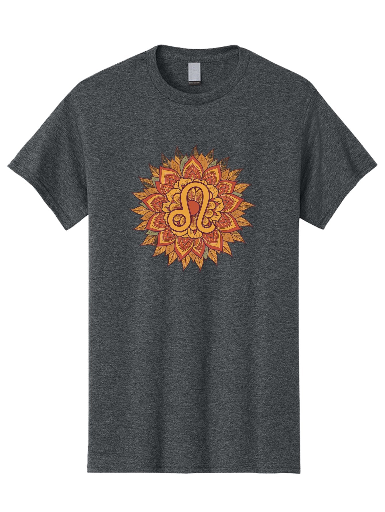 Libra-Symbol-Mandala Men'S Graphic Tee, 100% Cotton, Comfortable Casual Summer Wear, Machine Washable, Libra Symbol, Intricate Mandala Design, Floral Patterns, Orange And Red Hues, Symbolic Representation, Astrological Sign, Zodiac Art, Bae219