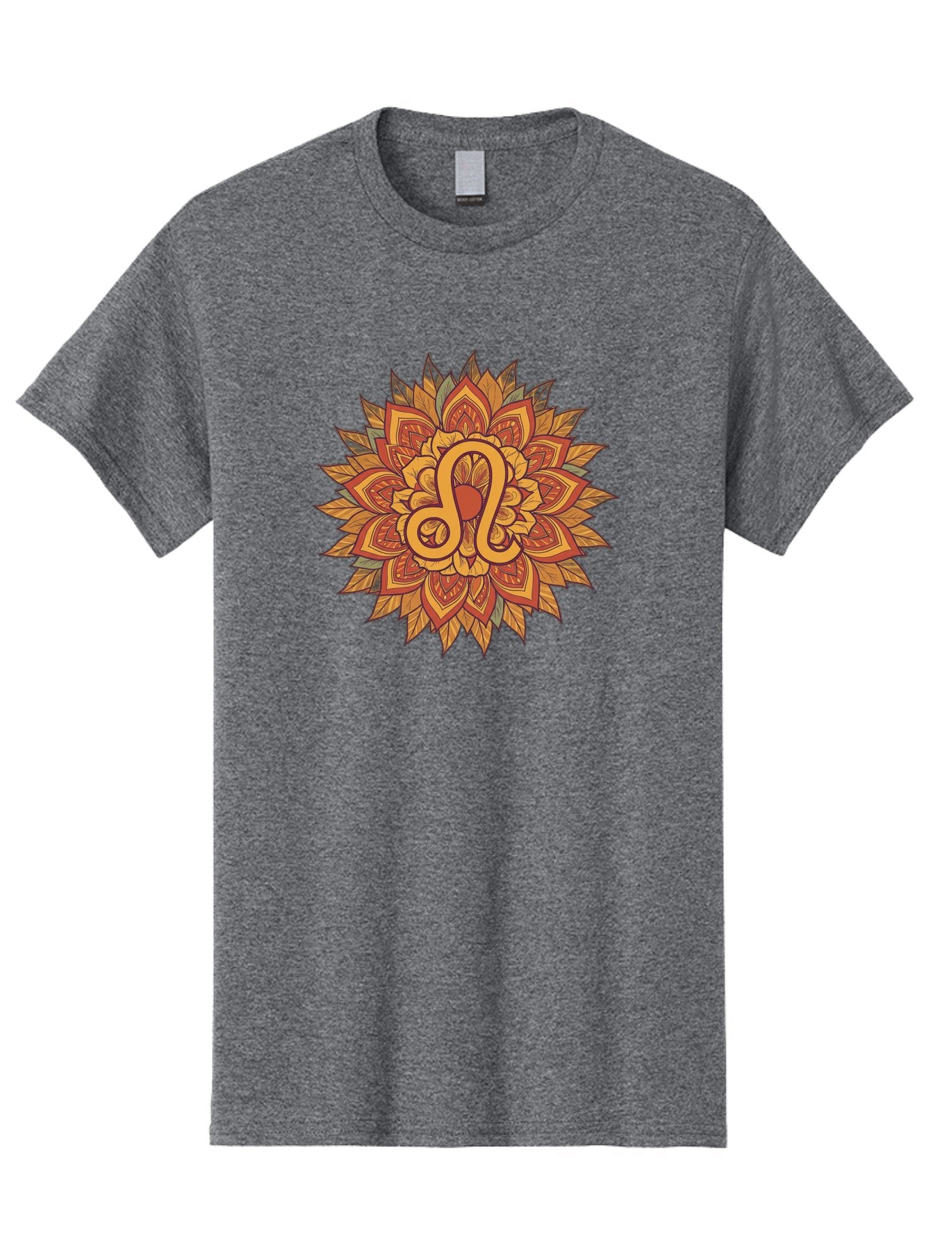 Libra-Symbol-Mandala Men'S Graphic Tee, 100% Cotton, Comfortable Casual Summer Wear, Machine Washable, Libra Symbol, Intricate Mandala Design, Floral Patterns, Orange And Red Hues, Symbolic Representation, Astrological Sign, Zodiac Art, Bae219 6
