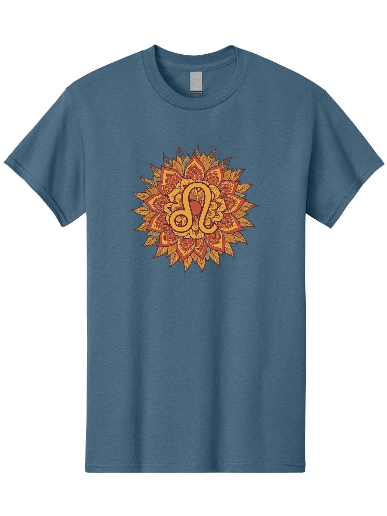 Libra-Symbol-Mandala Men'S Graphic Tee, 100% Cotton, Comfortable Casual Summer Wear, Machine Washable, Libra Symbol, Intricate Mandala Design, Floral Patterns, Orange And Red Hues, Symbolic Representation, Astrological Sign, Zodiac Art, Bae219 11