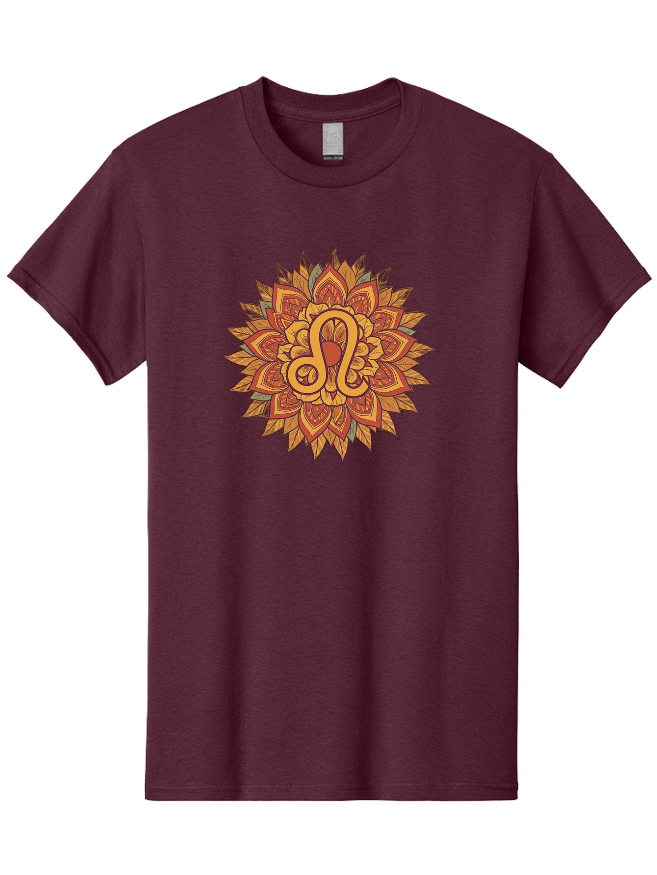 Libra-Symbol-Mandala Men'S Graphic Tee, 100% Cotton, Comfortable Casual Summer Wear, Machine Washable, Libra Symbol, Intricate Mandala Design, Floral Patterns, Orange And Red Hues, Symbolic Representation, Astrological Sign, Zodiac Art, Bae219 10