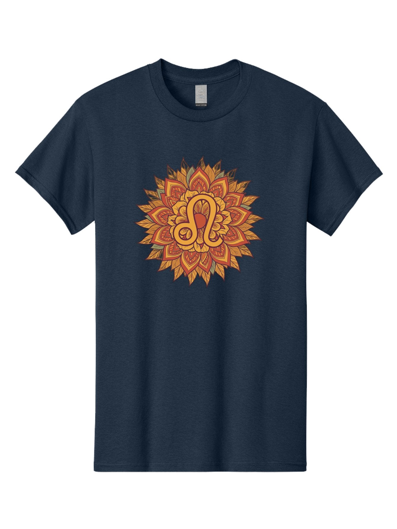 Libra-Symbol-Mandala Men'S Graphic Tee, 100% Cotton, Comfortable Casual Summer Wear, Machine Washable, Libra Symbol, Intricate Mandala Design, Floral Patterns, Orange And Red Hues, Symbolic Representation, Astrological Sign, Zodiac Art, Bae219 13